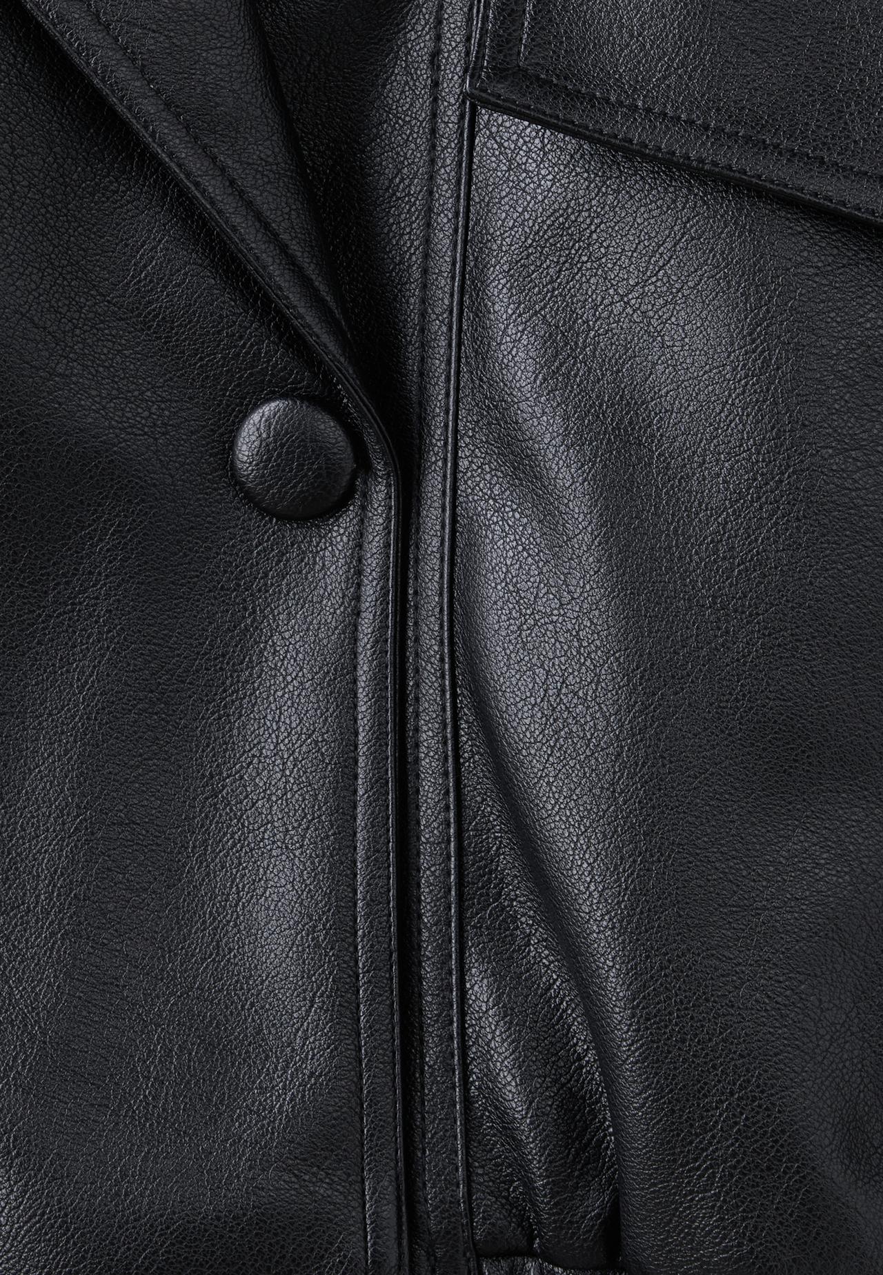 Quilted leather effect boxy jacket — Black