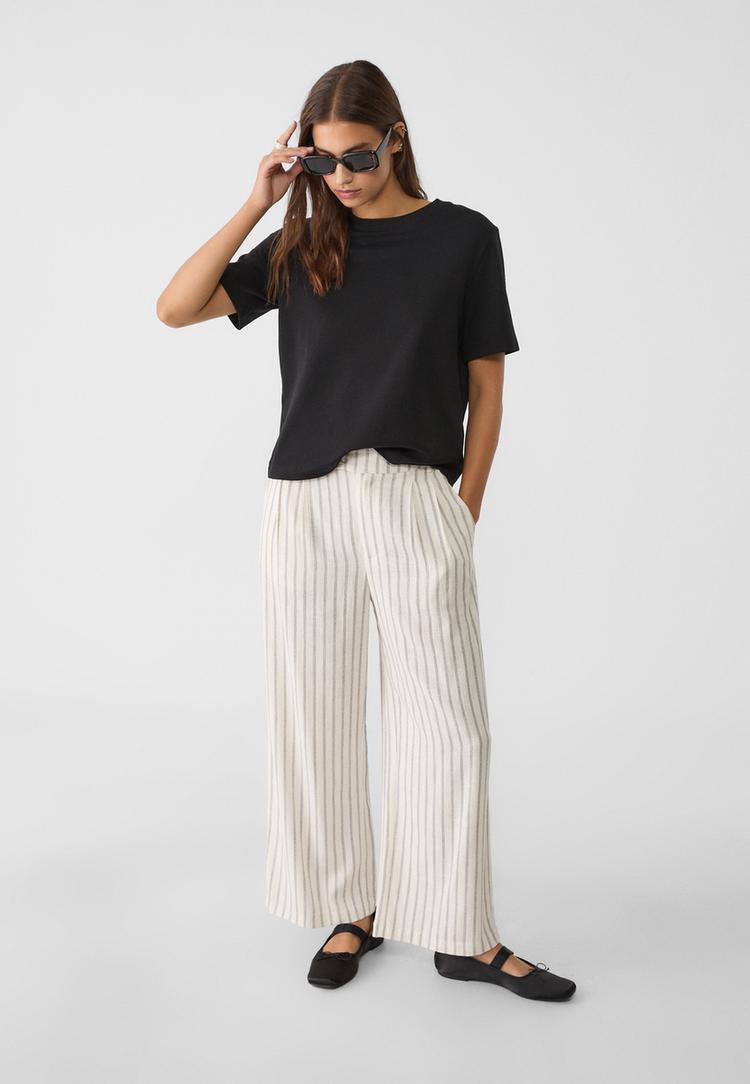 pantalon culotte rayas con lino