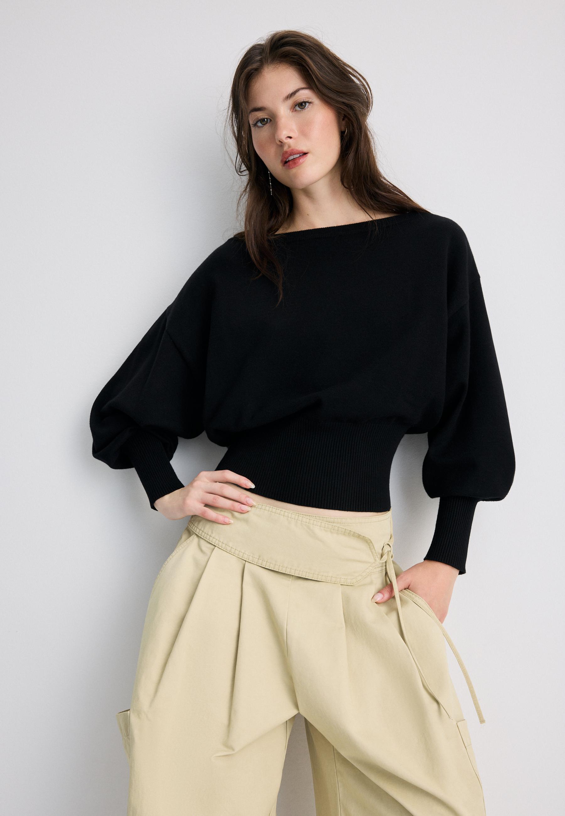 Asymmetric ribbed hem knit jumper — Black