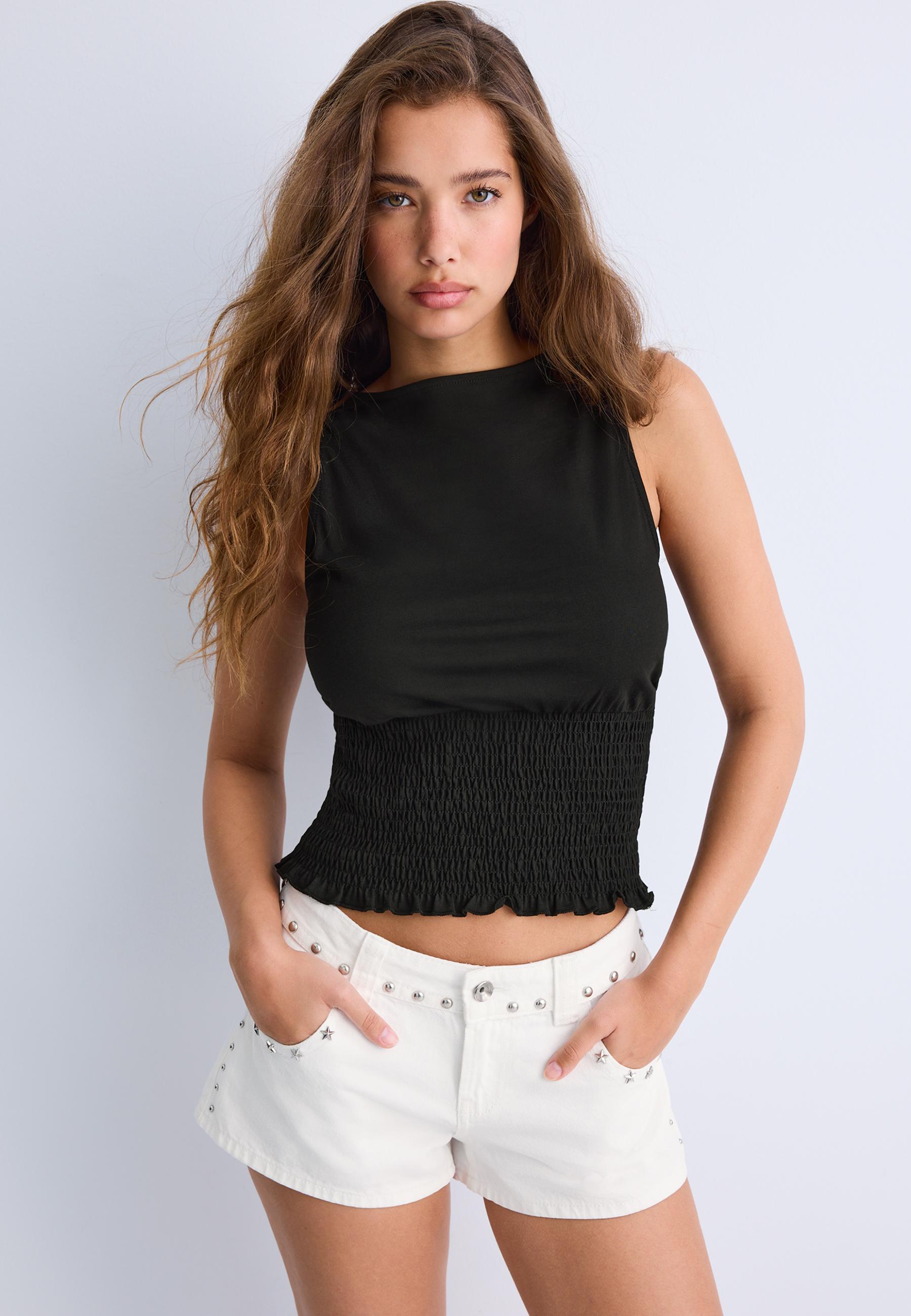 Elasticated T-shirt — Black