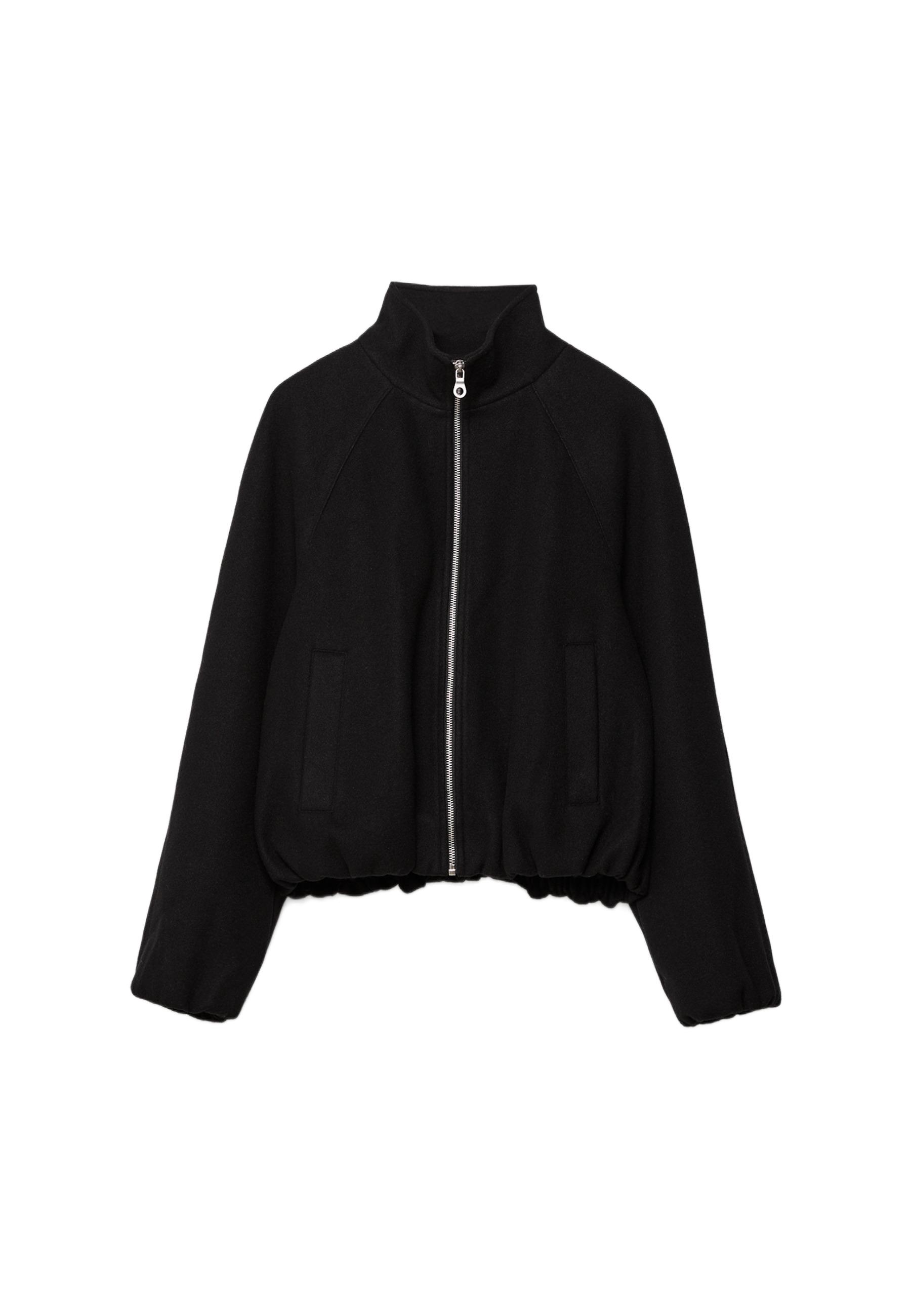 Soft-touch balloon bomber jacket — Black