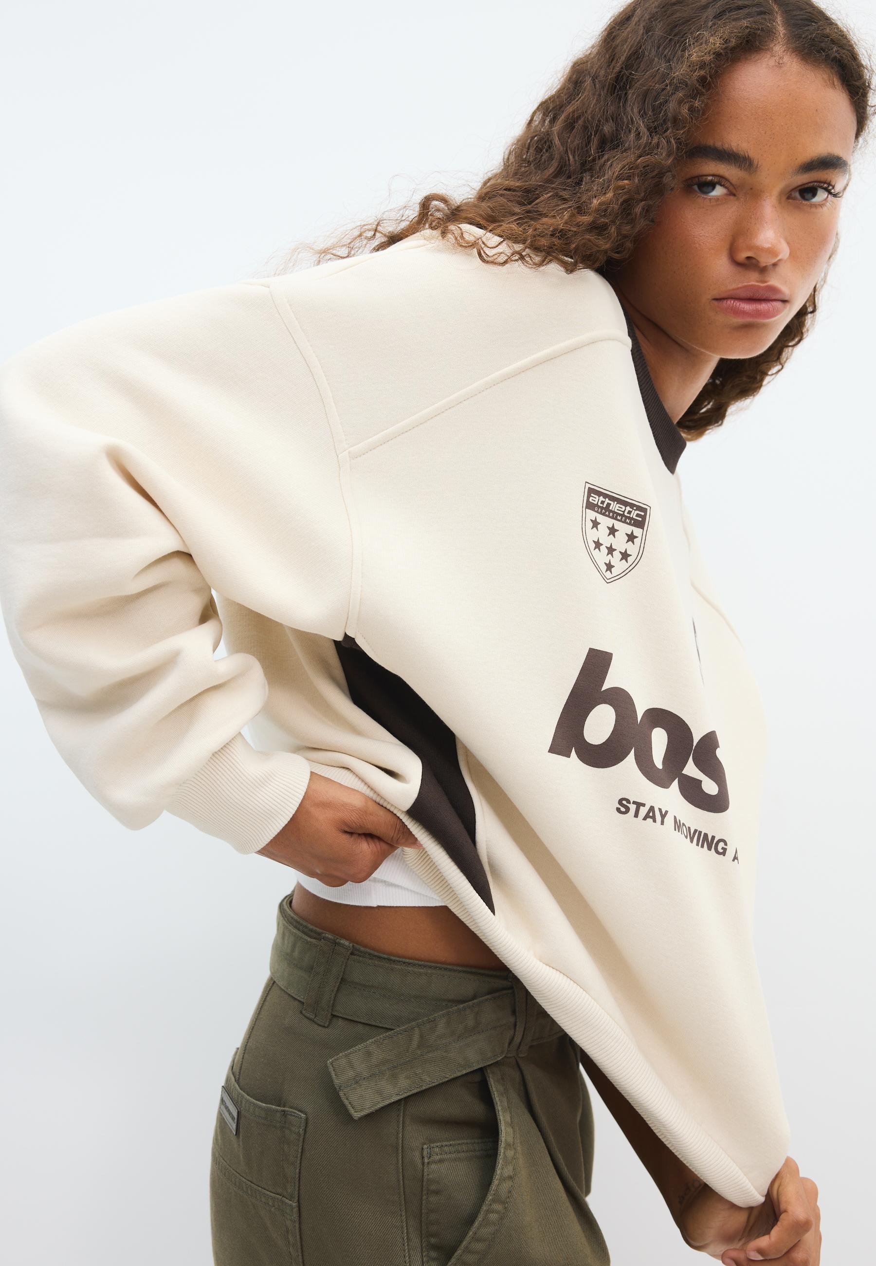 Contrast collar sweatshirt — Ecru