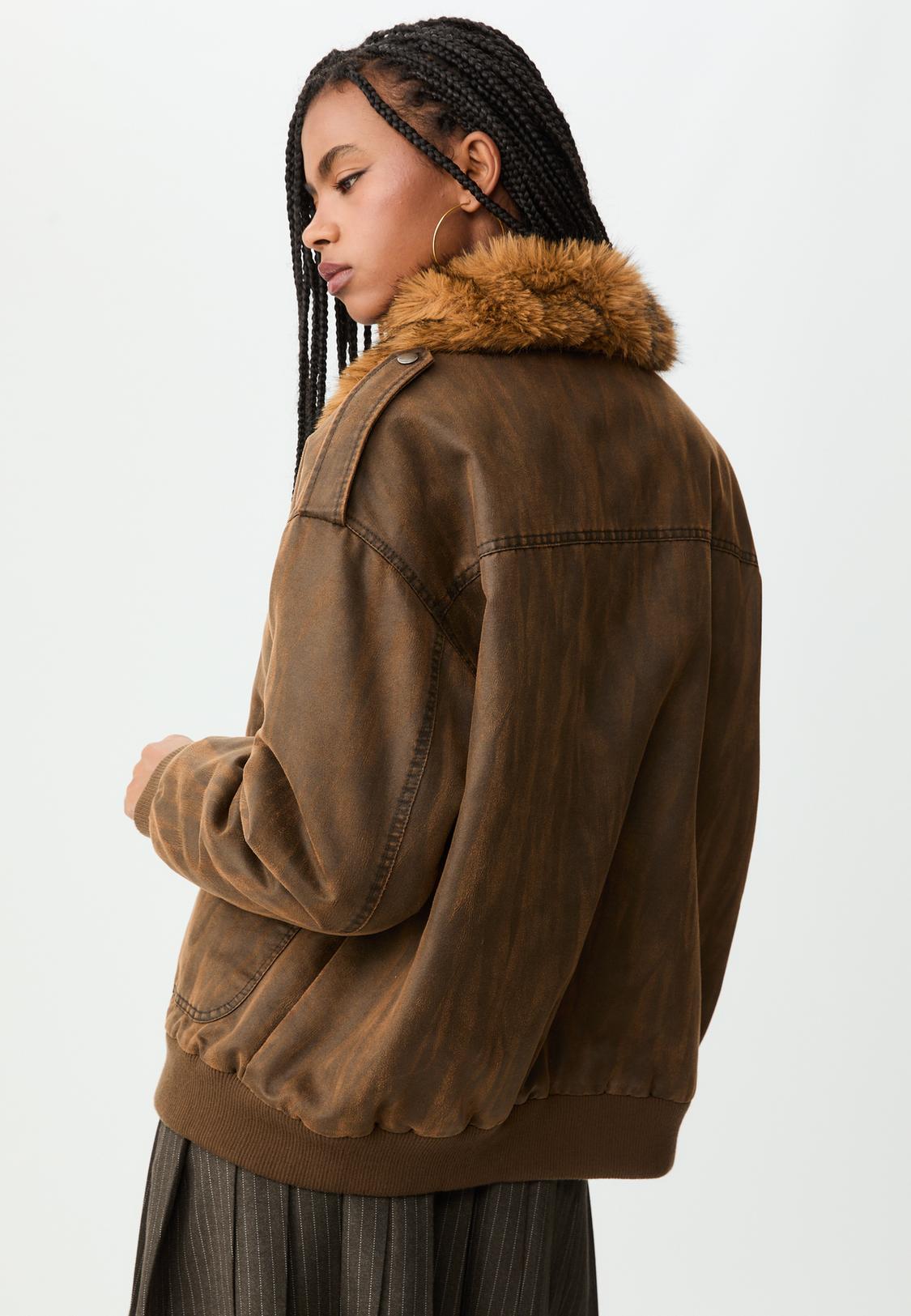 Fur Stradivarius Suede Coat Stradivarius Faux Fur Lined Aviator In