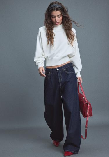 Padded shoulder knit jumper — Ecru 1