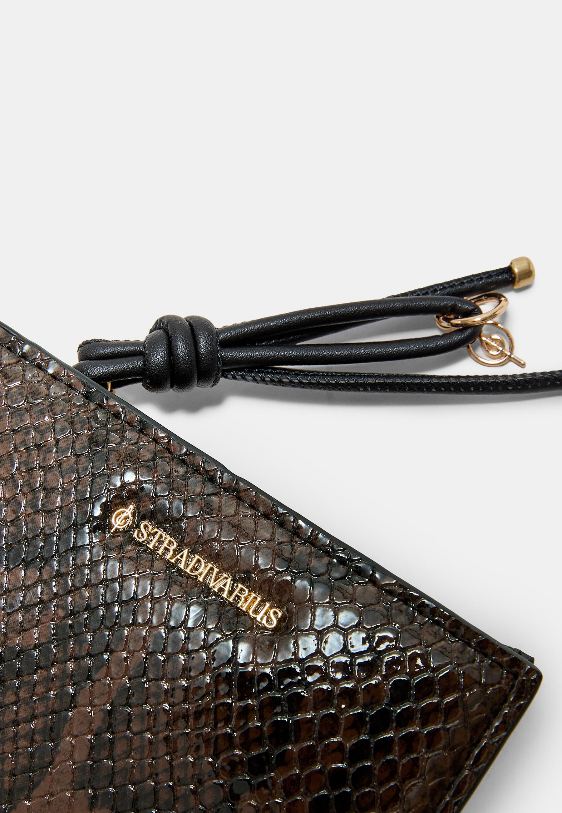 Snakeskin print card holder purse — Brown