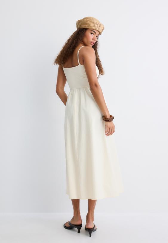 vestido midi bimateria tirantes
