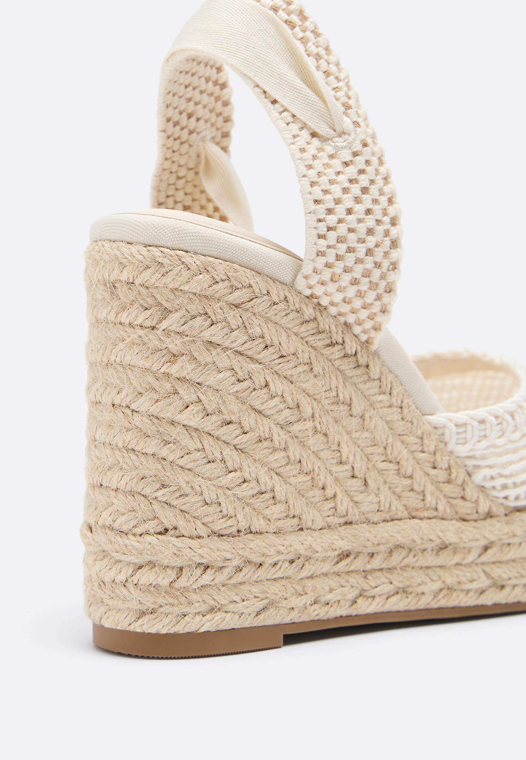 Lace-up jute platform wedges — ECRU