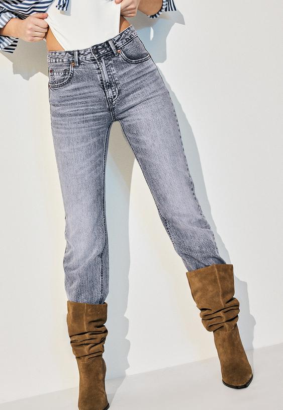 Stradivarius D98 Straight-Leg Jeans Dark Grey Denim Wash 8