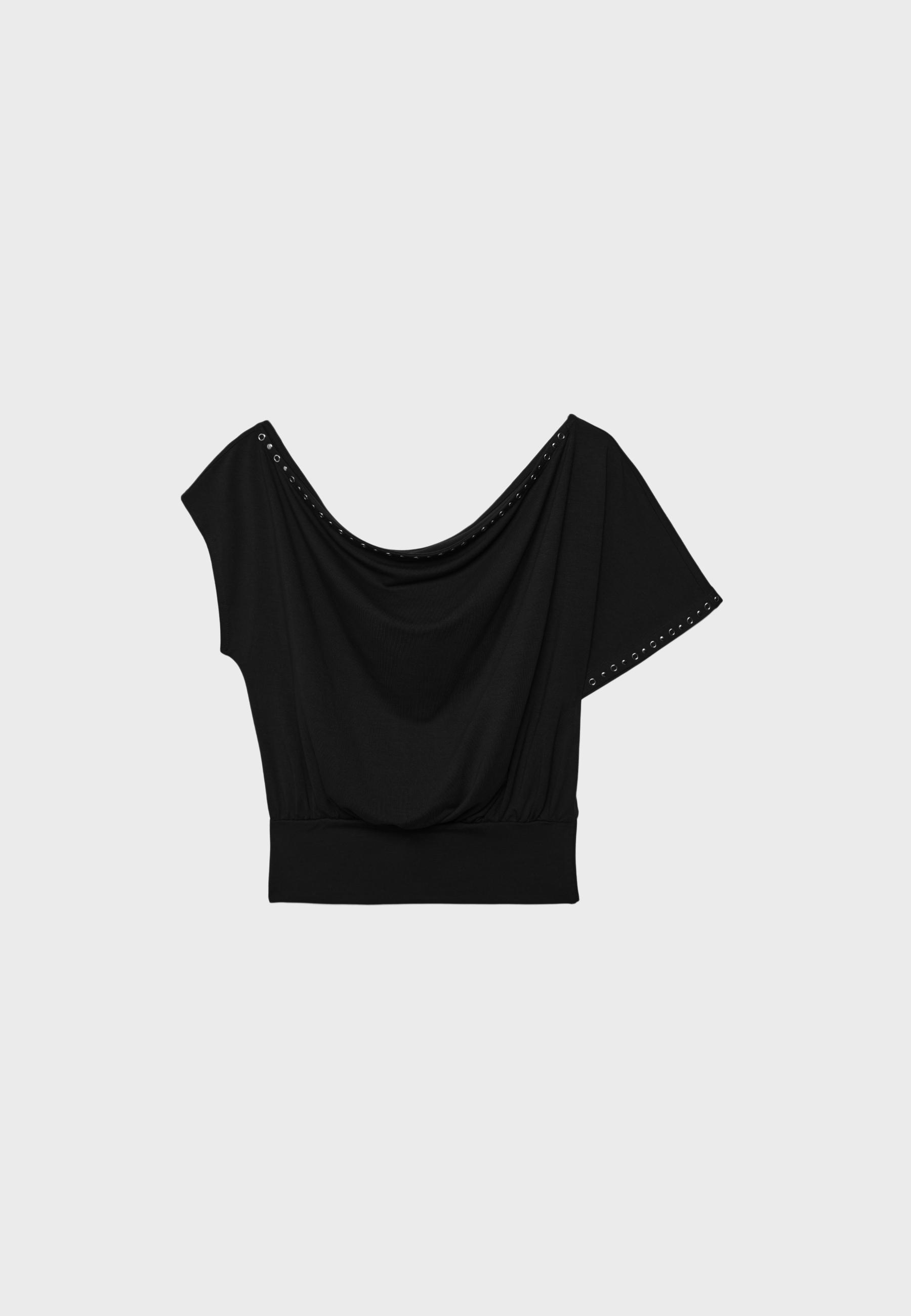 Asymmetric stud T-shirt — Black