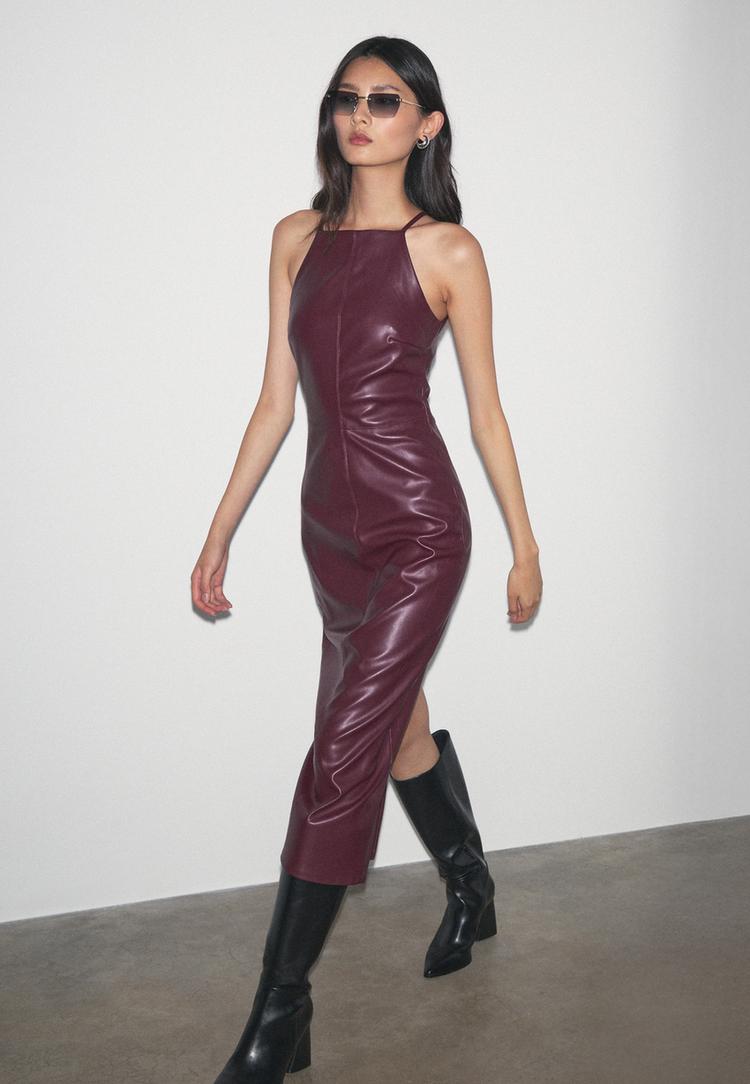 vestito midi effetto pelle
