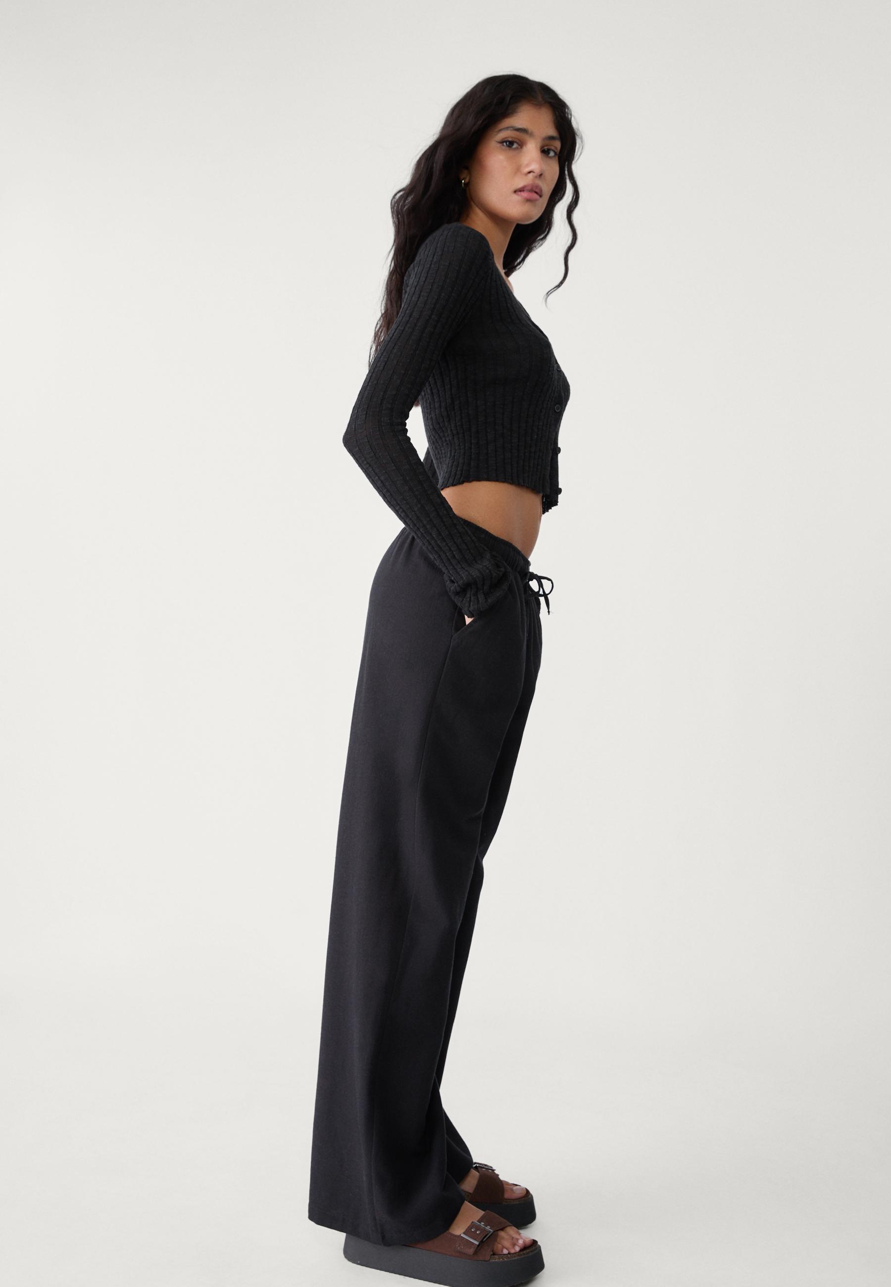Linen blend drawstring trousers - Women's fashion