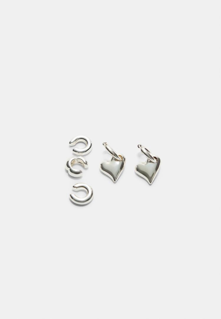 Stradivarius Súprava 3 Earcuff A Srdiečkových Náušníc Grey Os