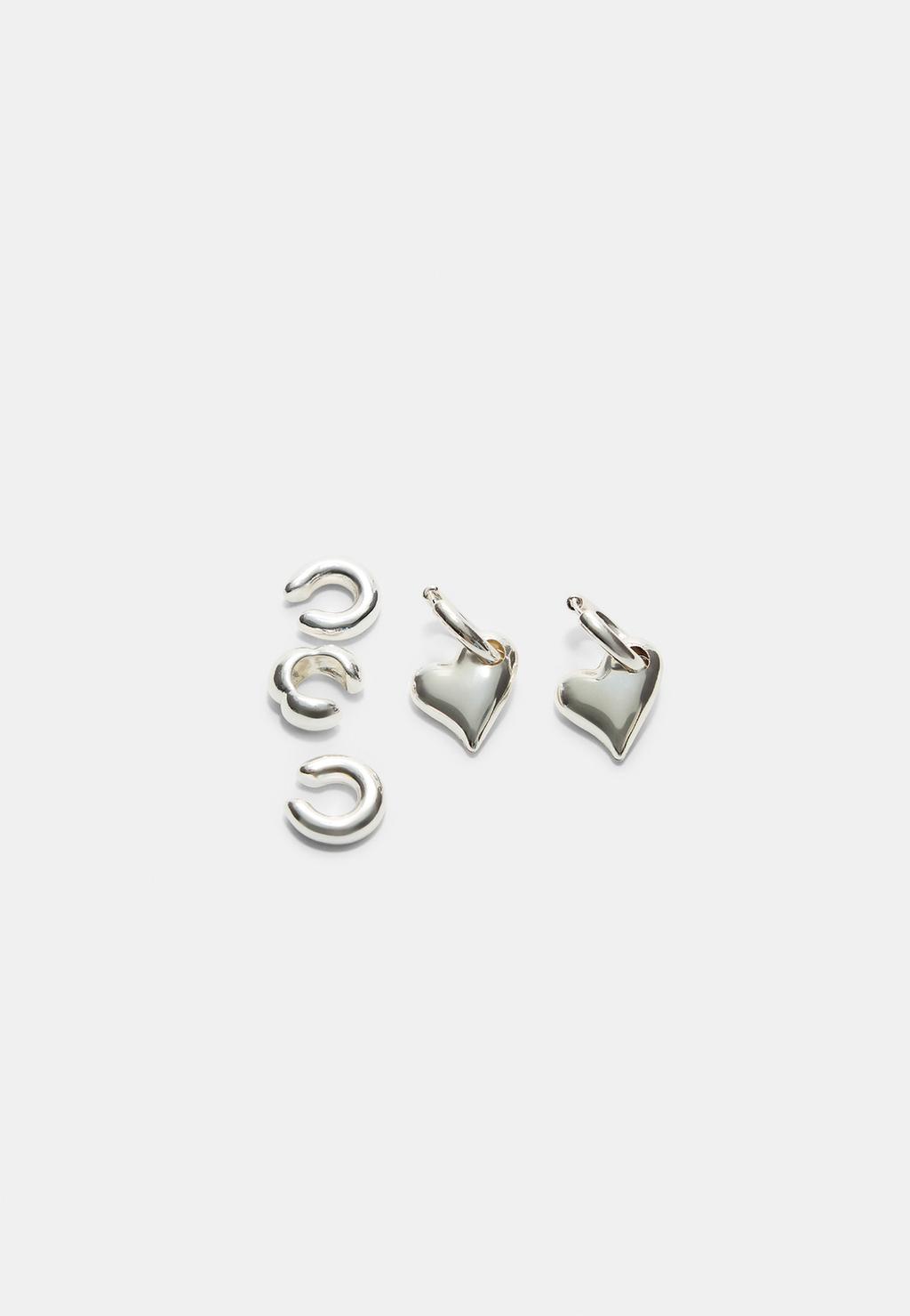 Set di 3 ear cuff e orecchini a cuore