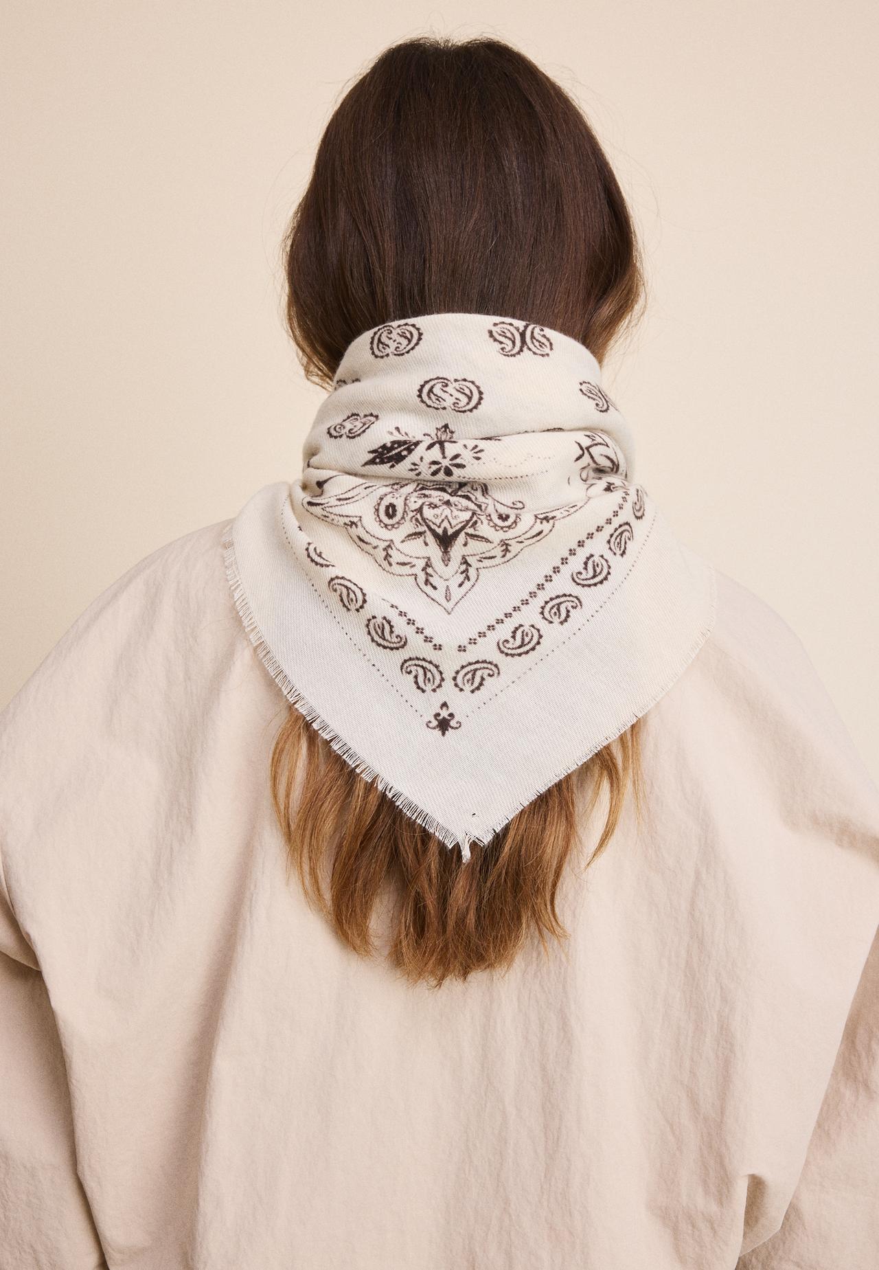Soft-touch printed bandana scarf — Ecru