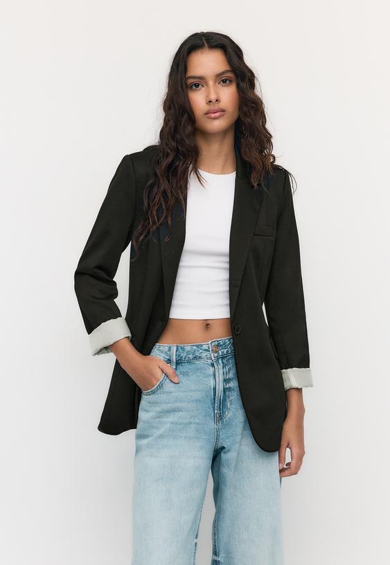 Stradivarius Slim Fit Blazer Black Xl