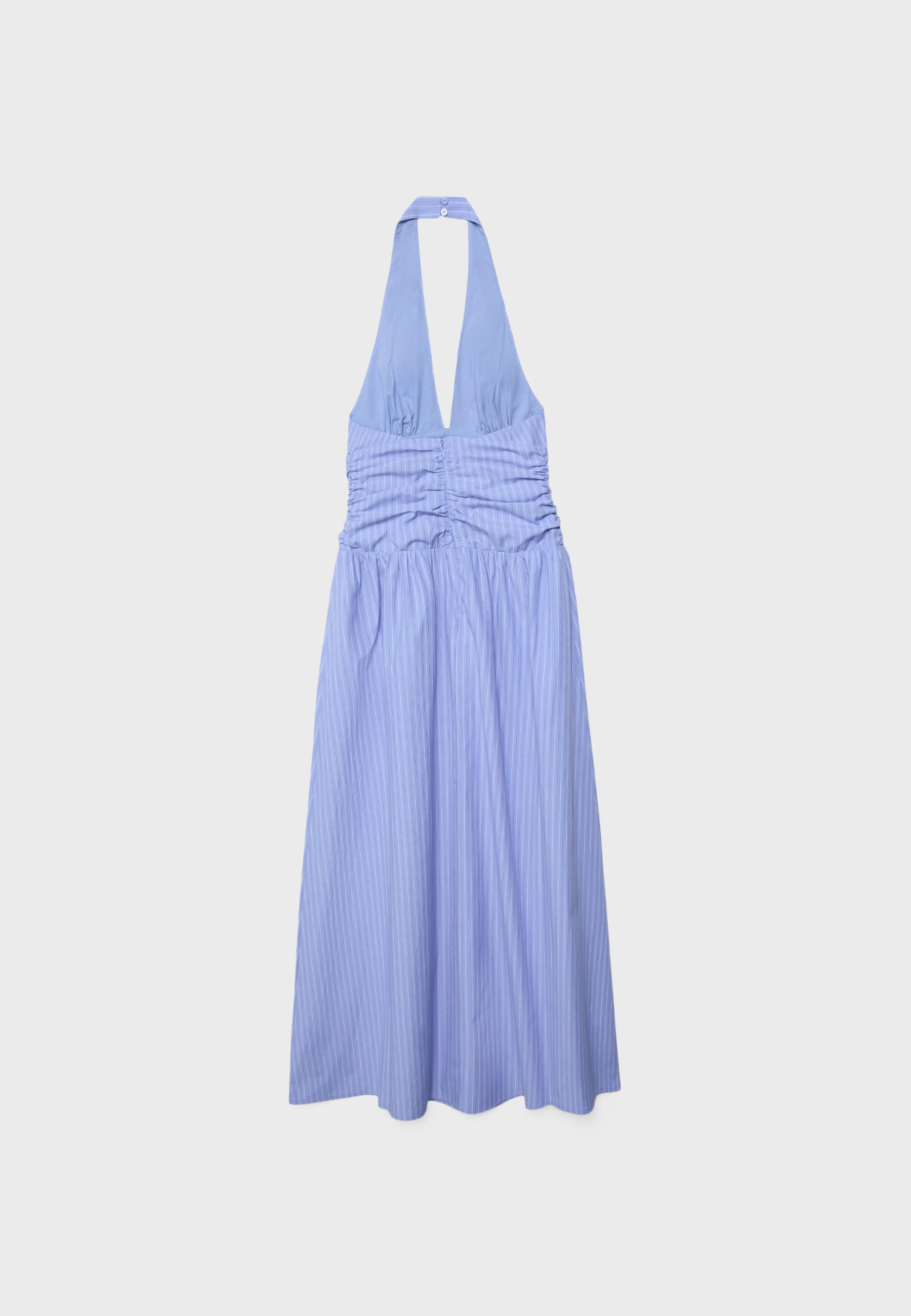Halter poplin midi dress — Blue