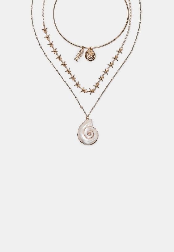 set 3 collares charms caracola