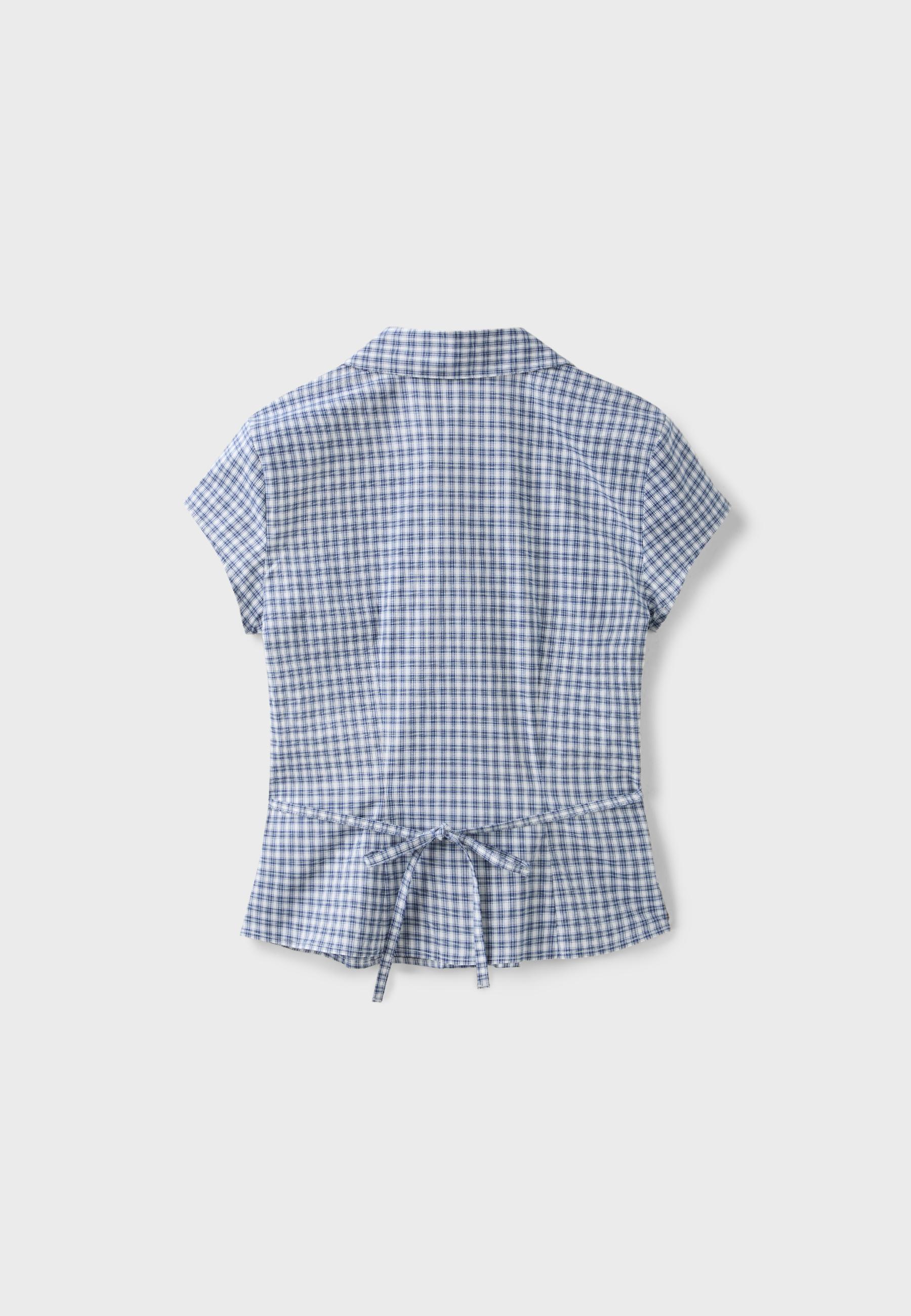 Short sleeve under-bust seam shirt — Navy blue