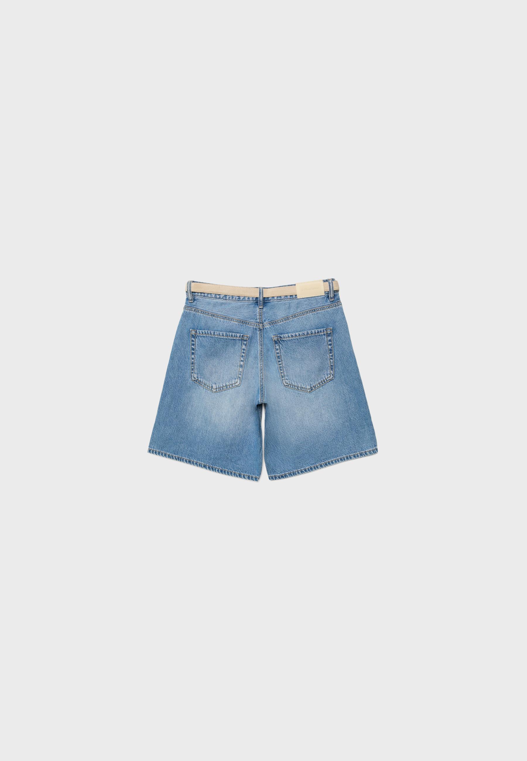 Belted denim Bermuda shorts — MEDIUM BLUE DENIM