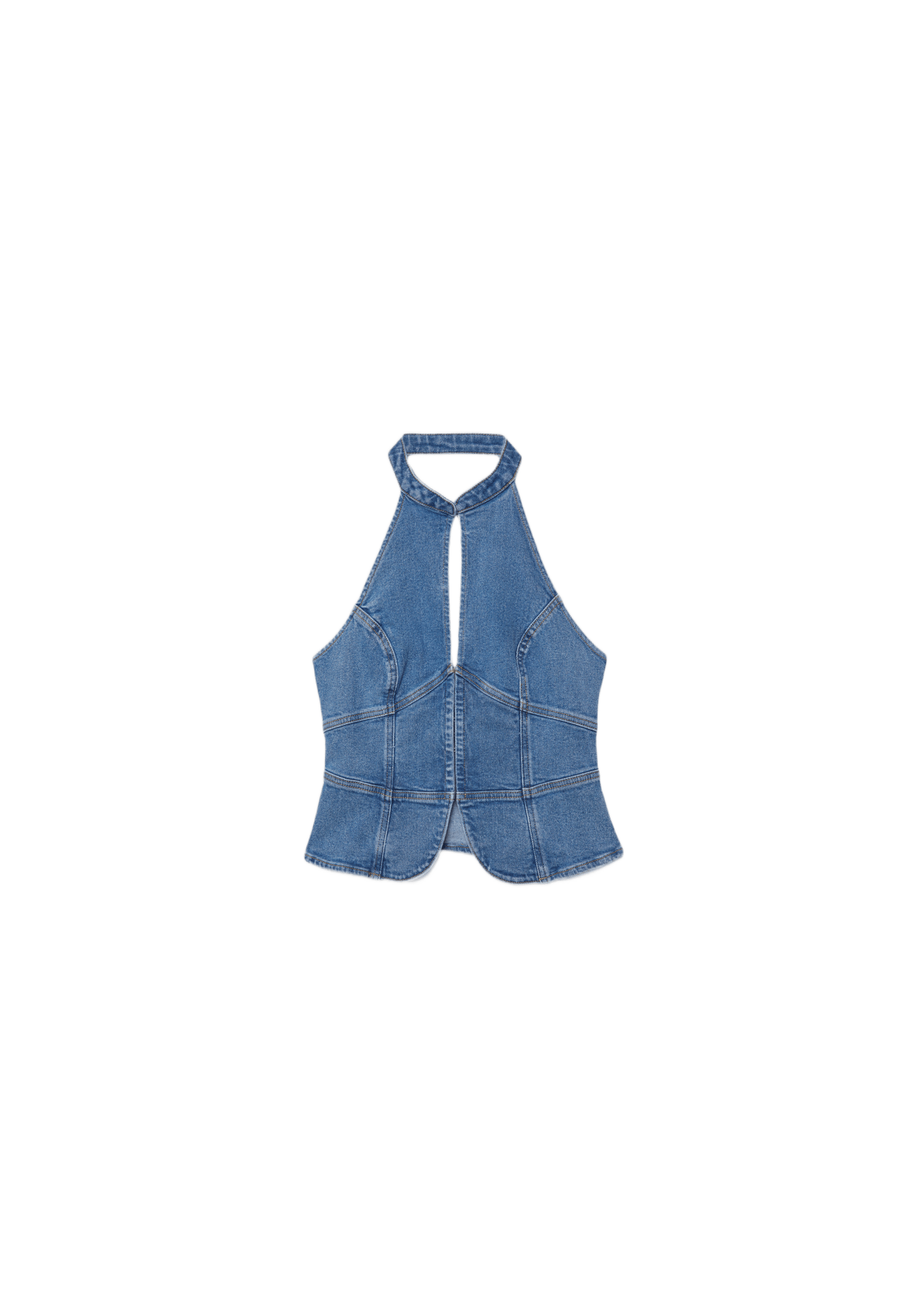 Qipao halter denim top — MEDIUM LIGHT BLUE DENIM