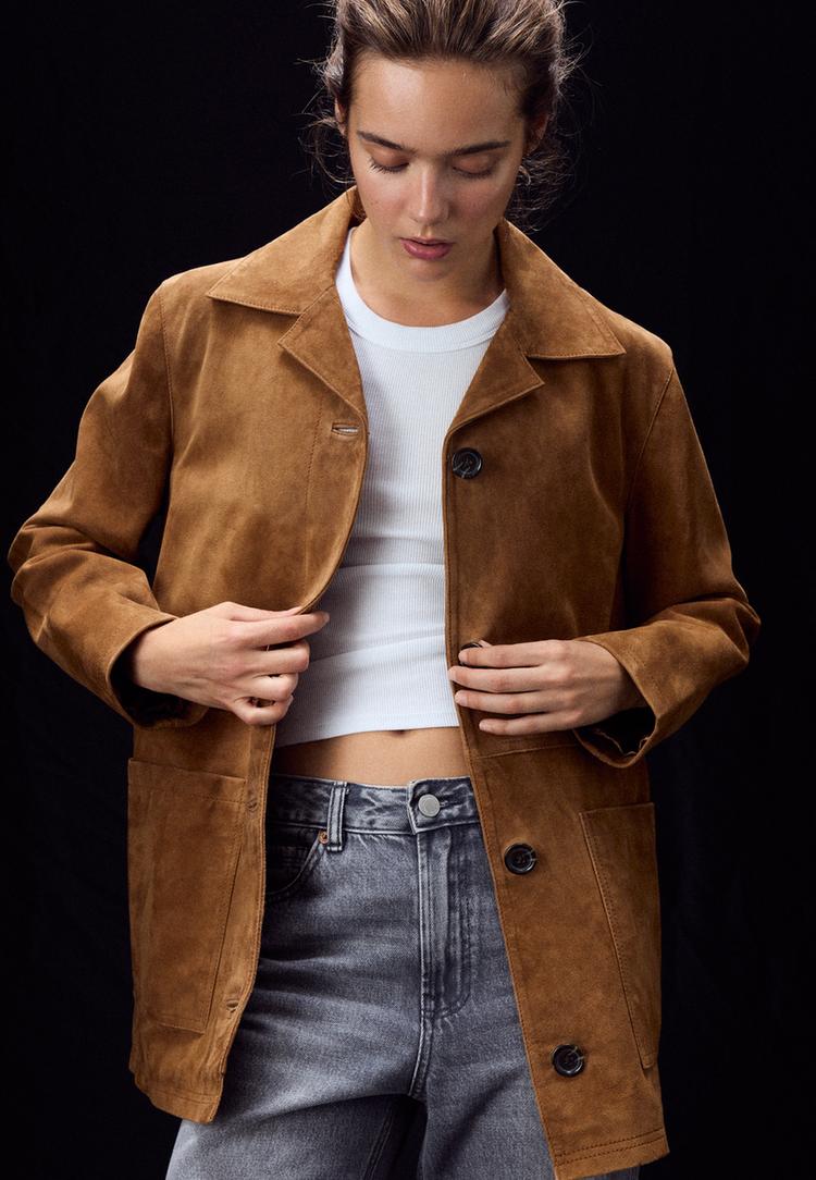 Leather pocket jacket — Brown