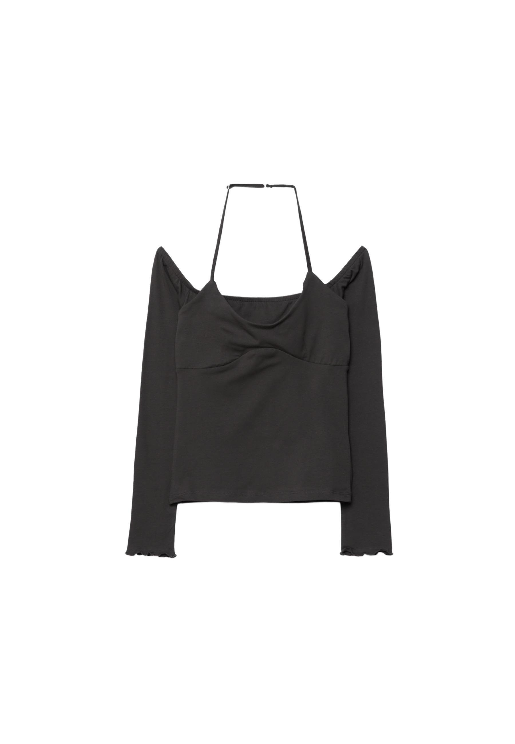 Long sleeve halter neck T-shirt — Brown