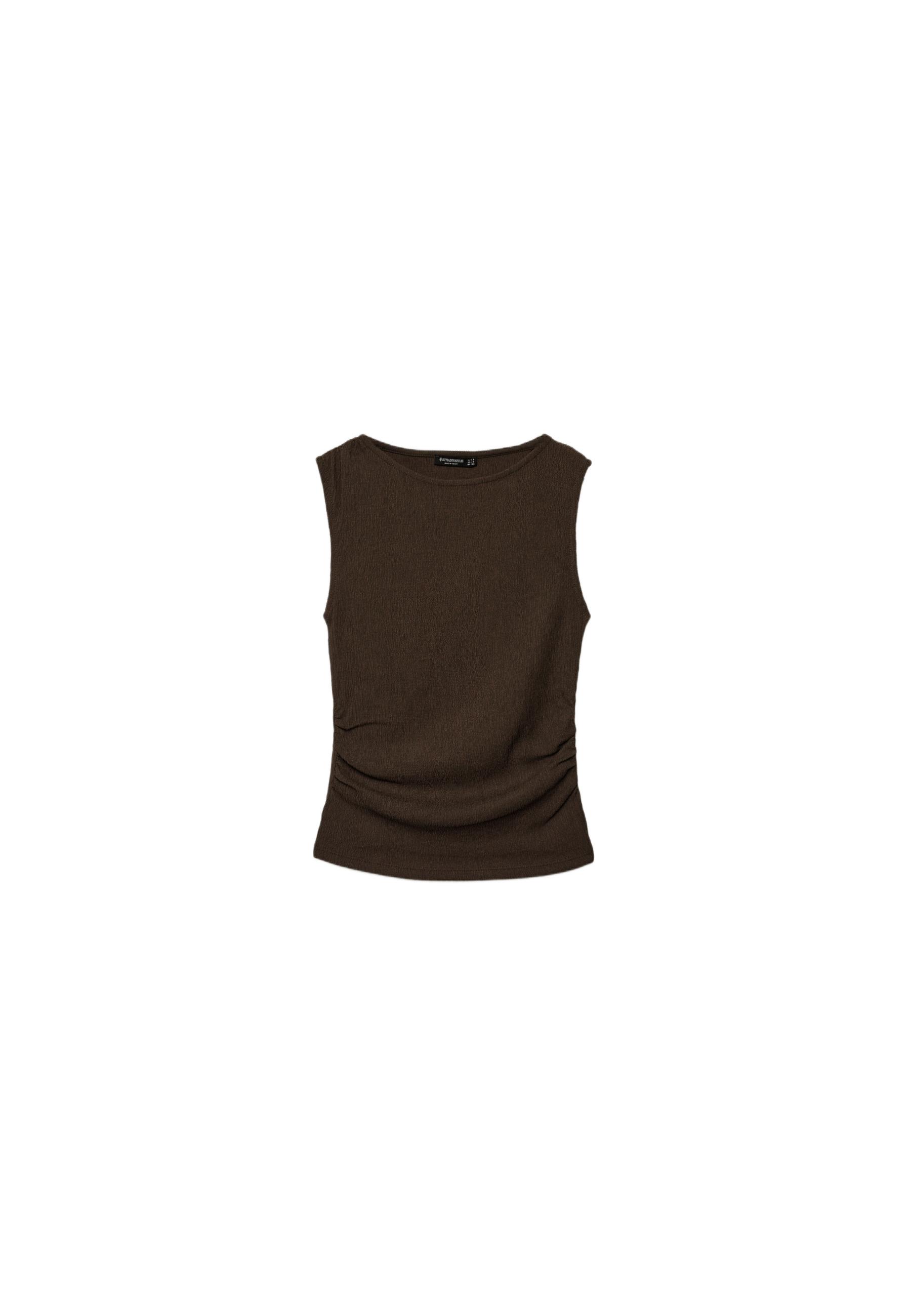 Gathered texture T-shirt — Brown