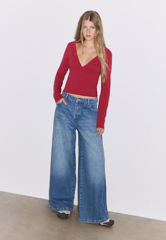 Stradivarius Langarmshirt Mit Cut-Out Unter Der Brust Rot Xl