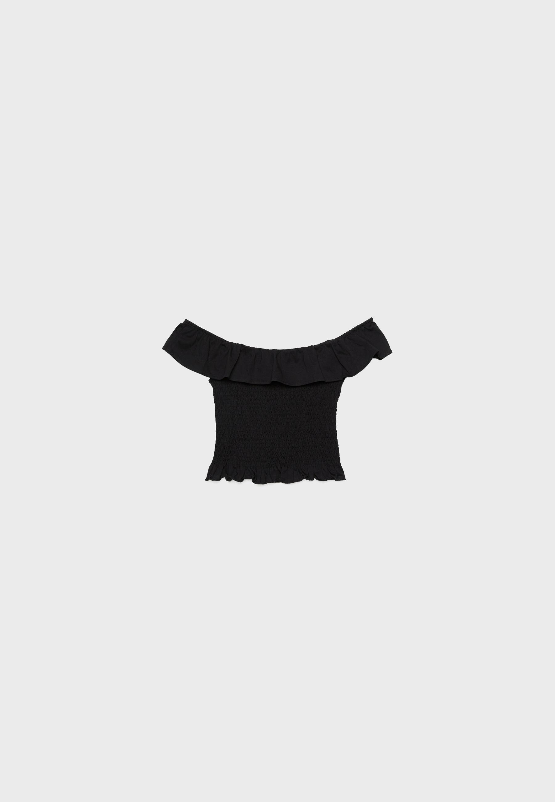 売れ筋商品|||セセ カットソー トップス レディース Women's Ruffled Eyelet-Sleeve Crewneck Top Rich Black SAME Ruffle Hem Top | Black/Cream