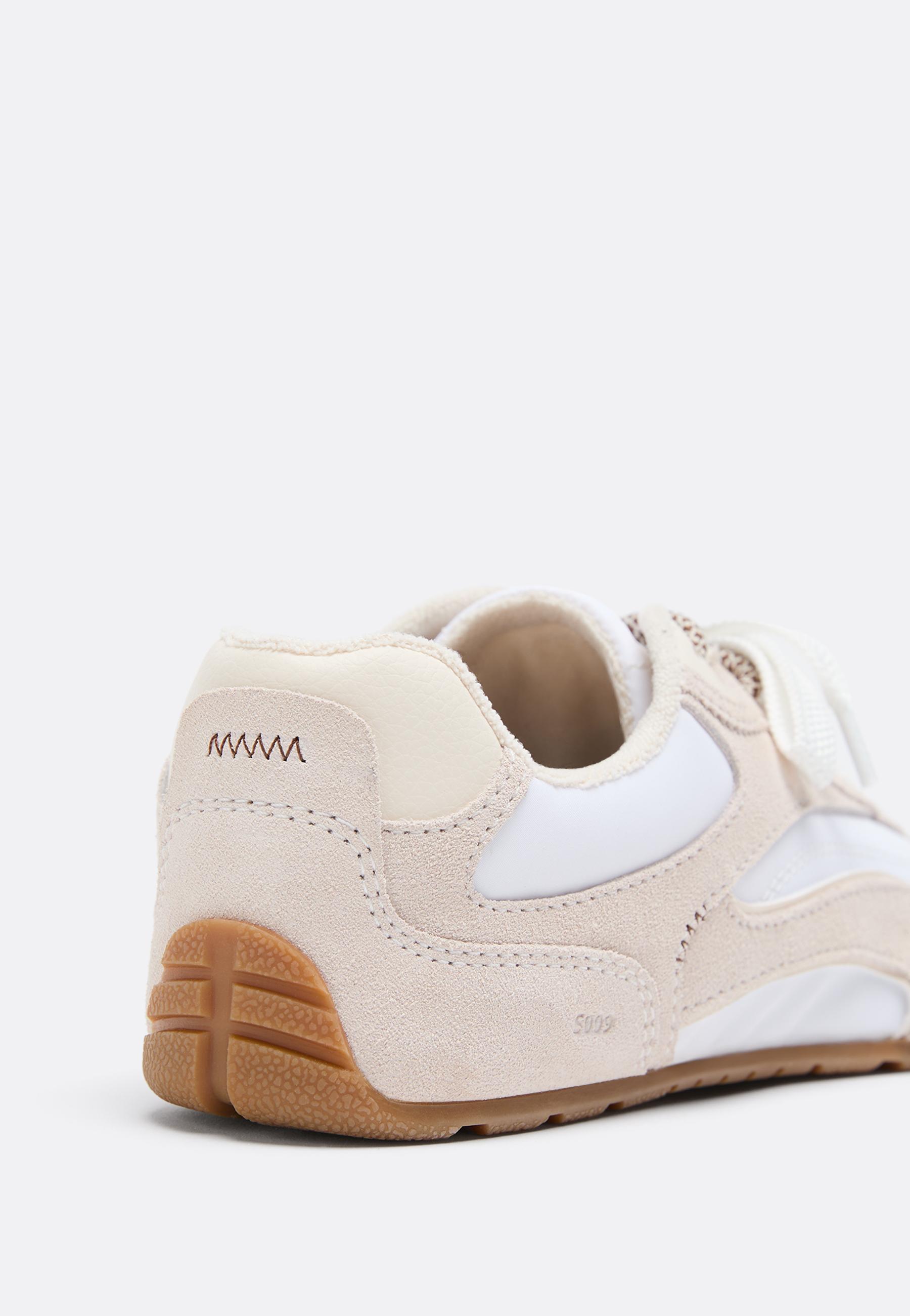 S009 Leather-detail barefoot trainers — ECRU