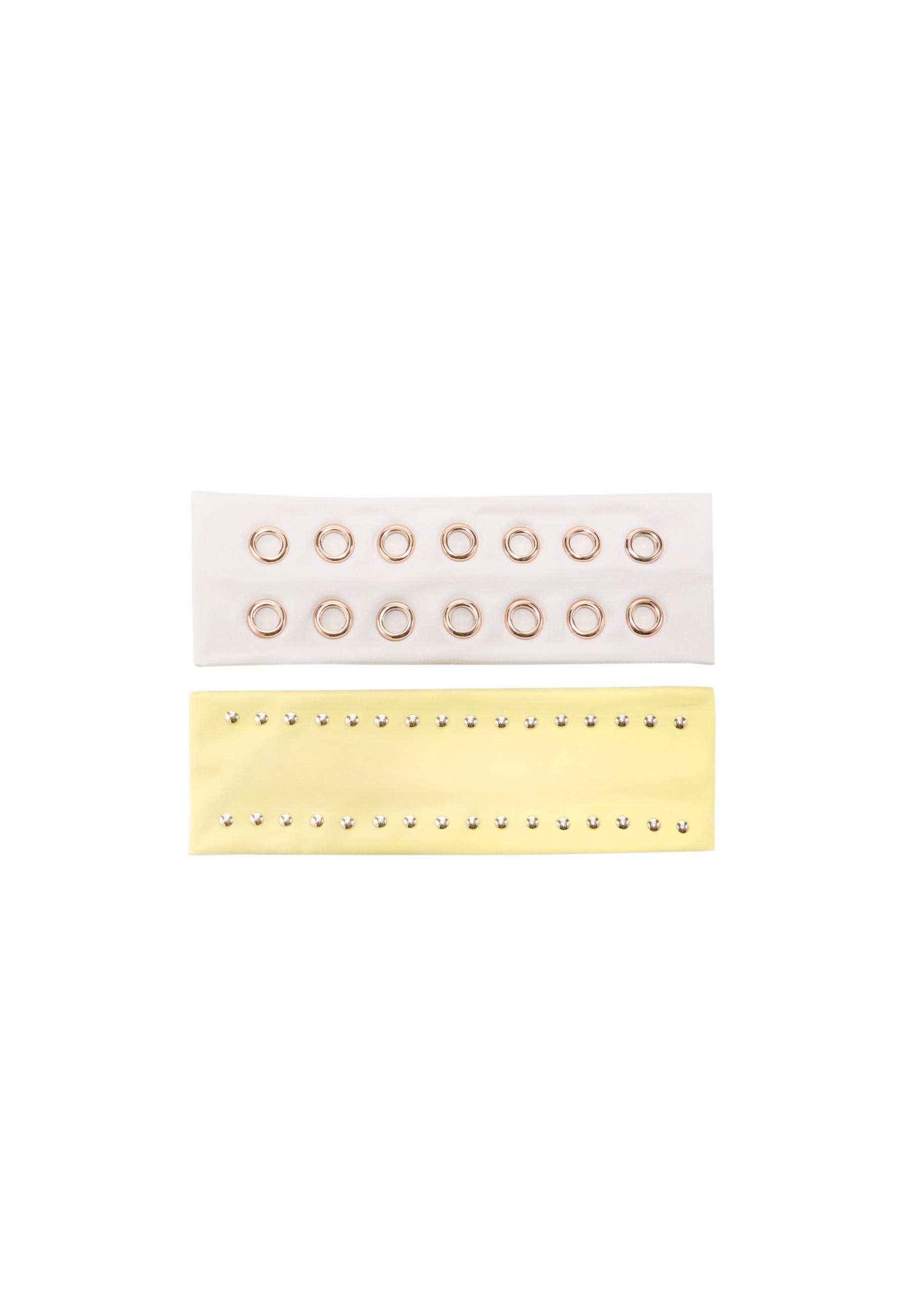 Set of 2 fur headbands with studs — Ecru