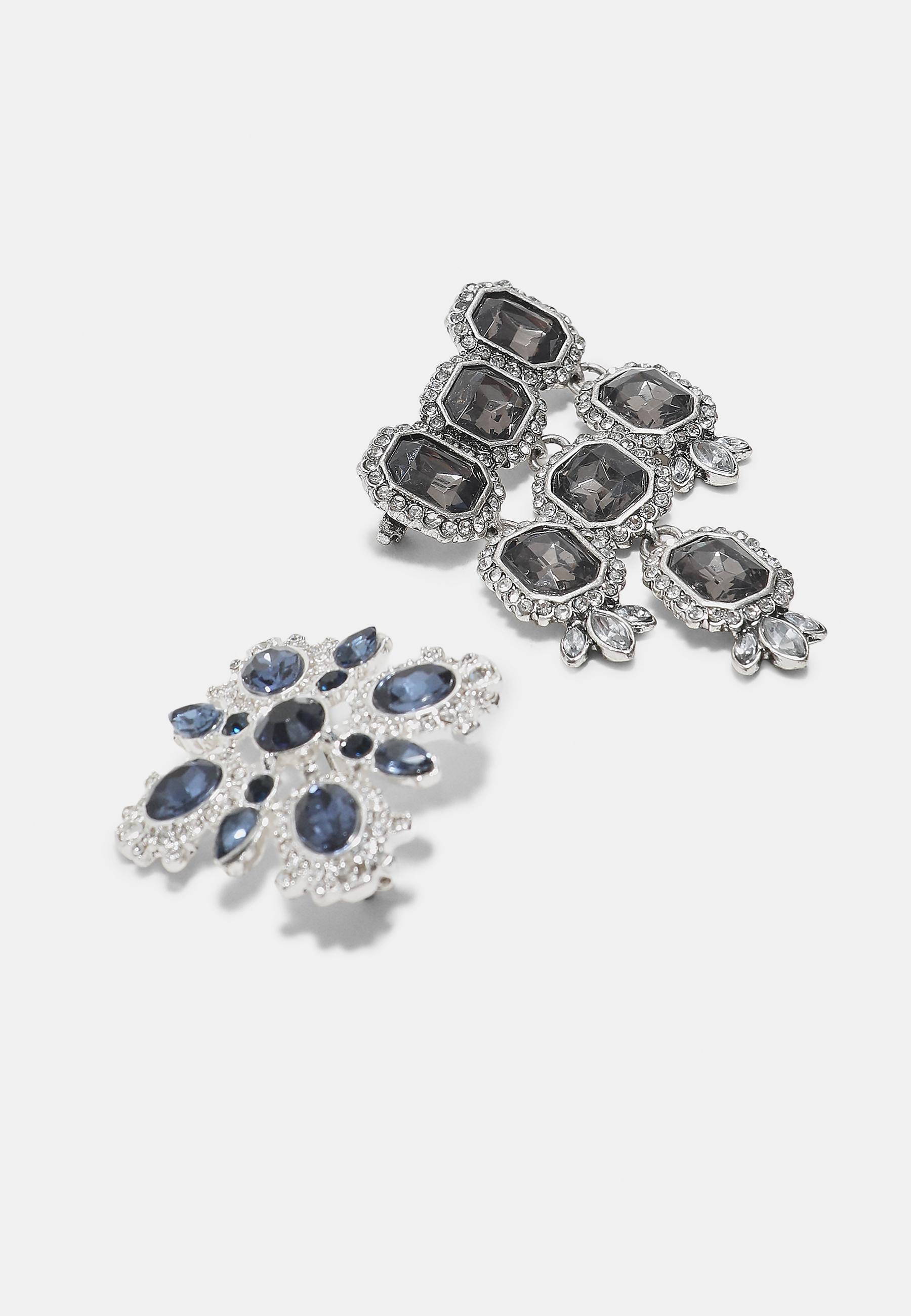 Set of 2 jewel brooches — Grey