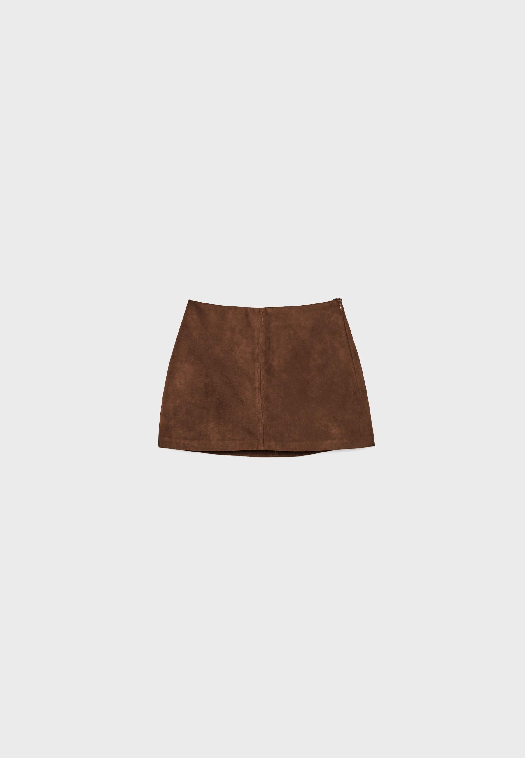Faux suede mini skort — Brown