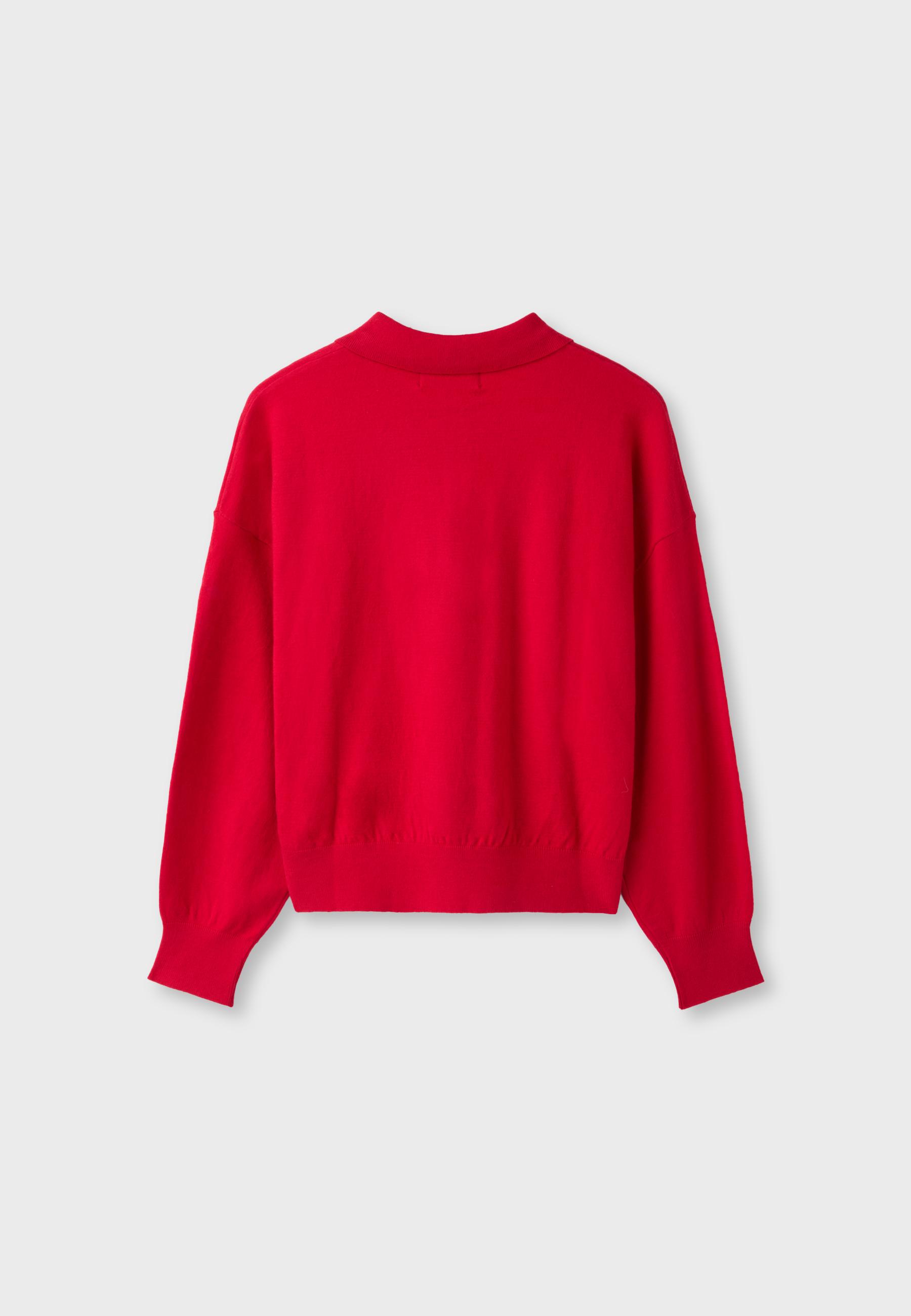 Polo collar knit sweater — Red