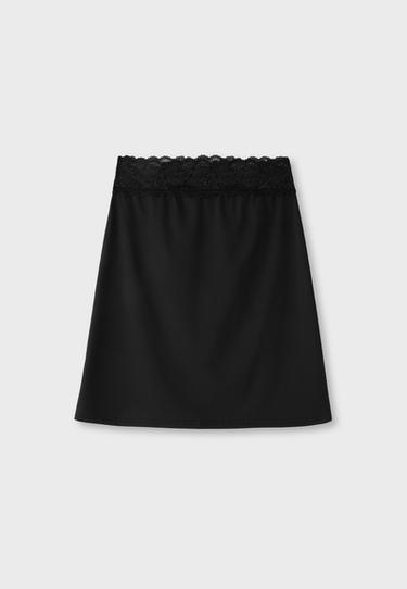 Midi skirt with lace waistband — Black 8