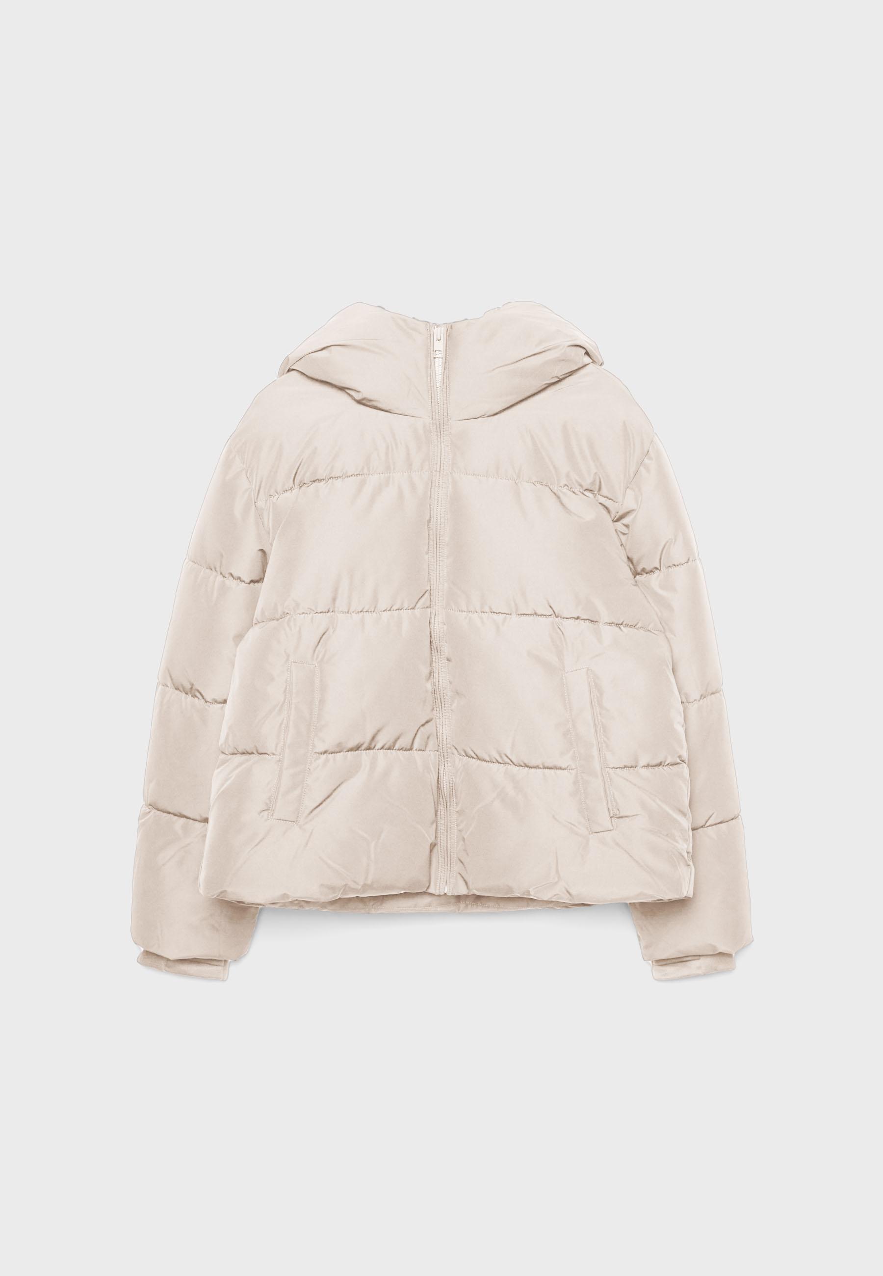 Puffer jacket with hood — Stone