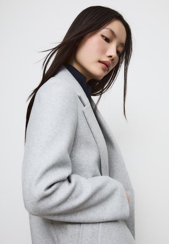 Stradivarius Palton Midi Cu Nasture, Moale La Atingere Gris Amestec S