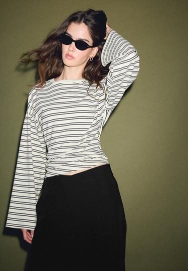 Striped long sleeve Japanese-style top — Vanilla 3