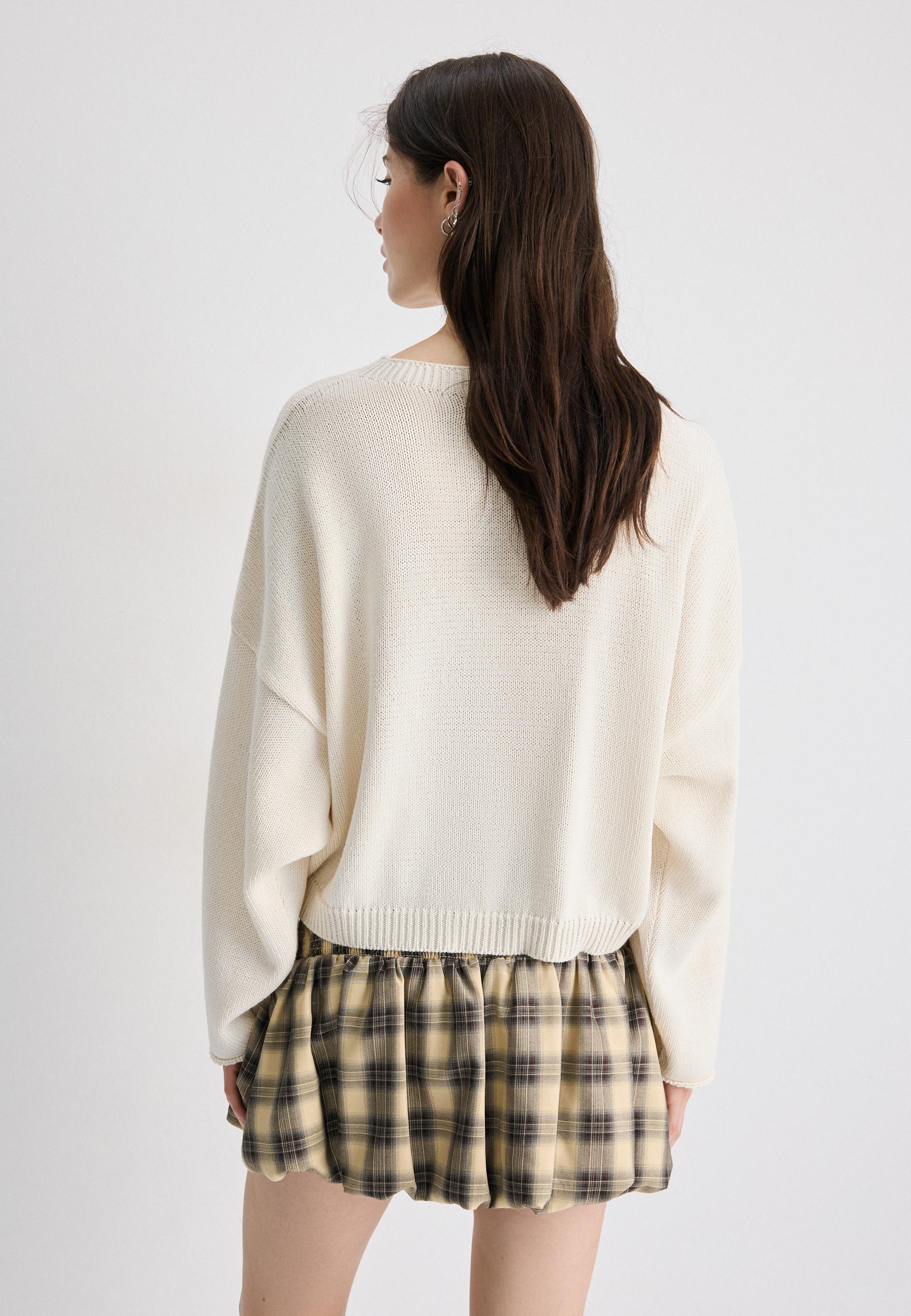 Number cropped knit jumper — Vanilla