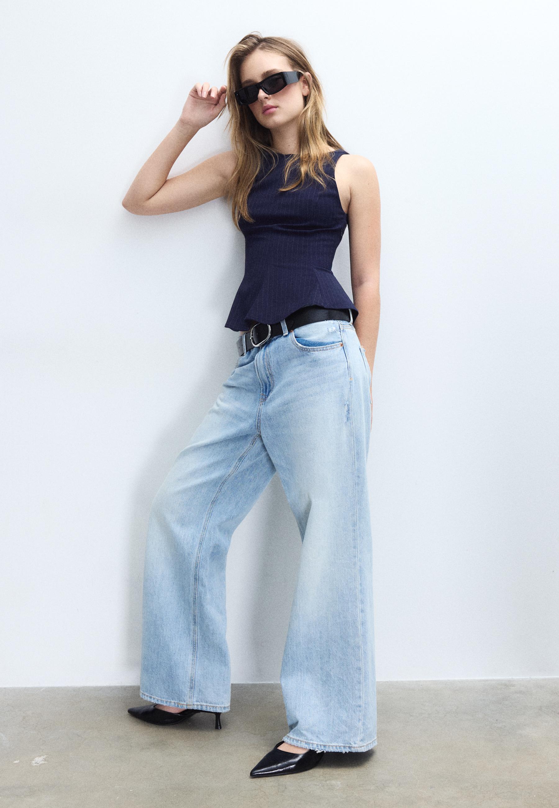 Çizgili peplum kolsuz top - Görsel 2