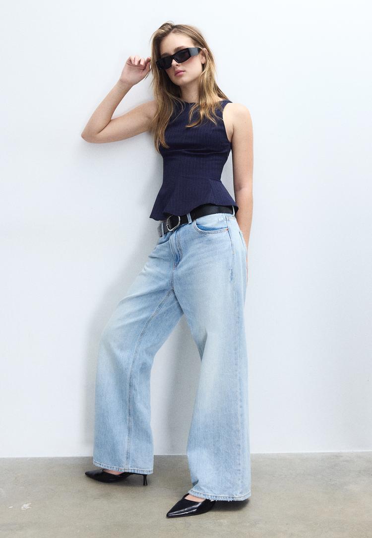 top peplum sin mangas rayas