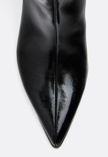 Kitten heel wide leg boots in black — BLACK  4