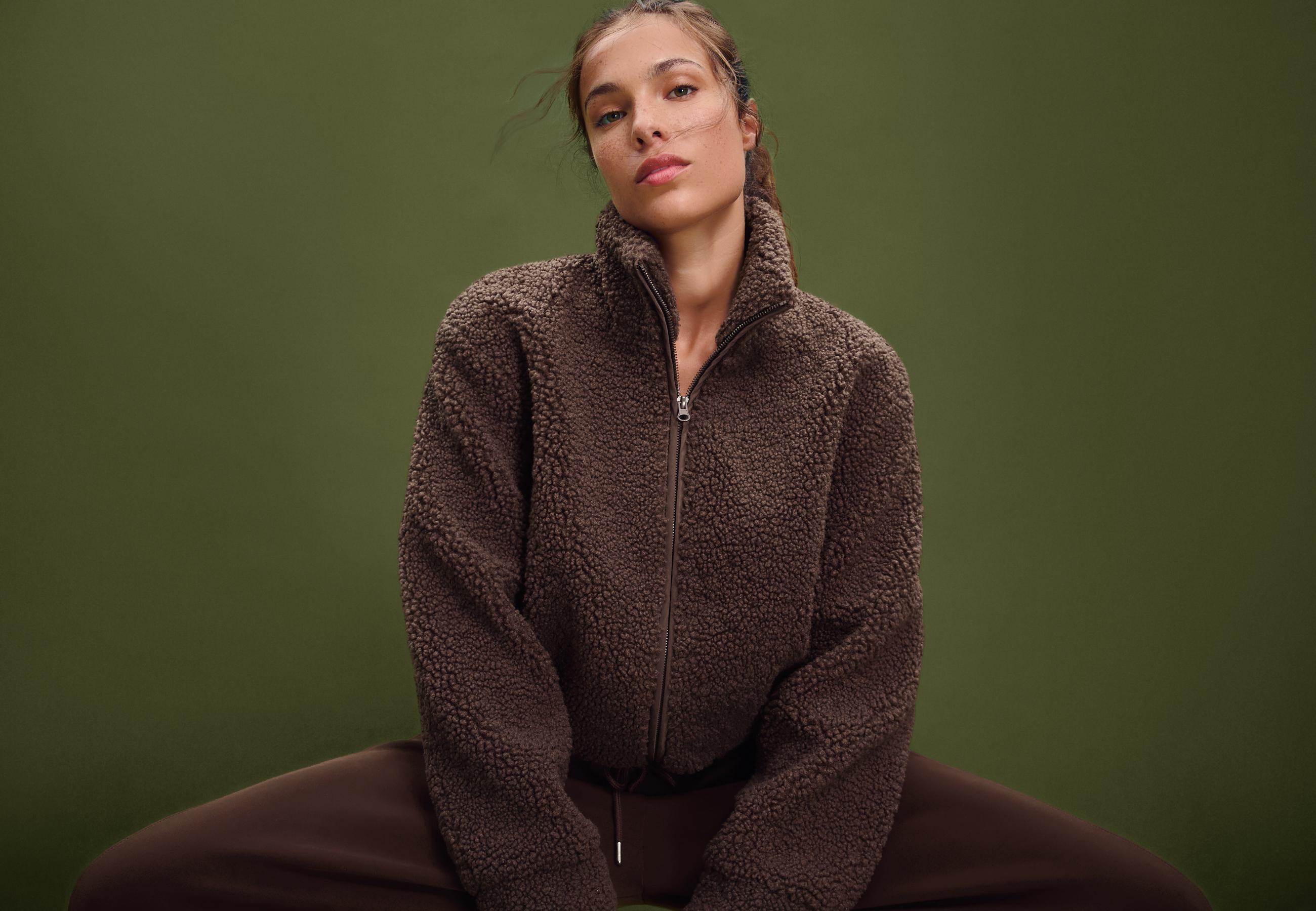 Zip-up faux shearling lined jacket — Brown