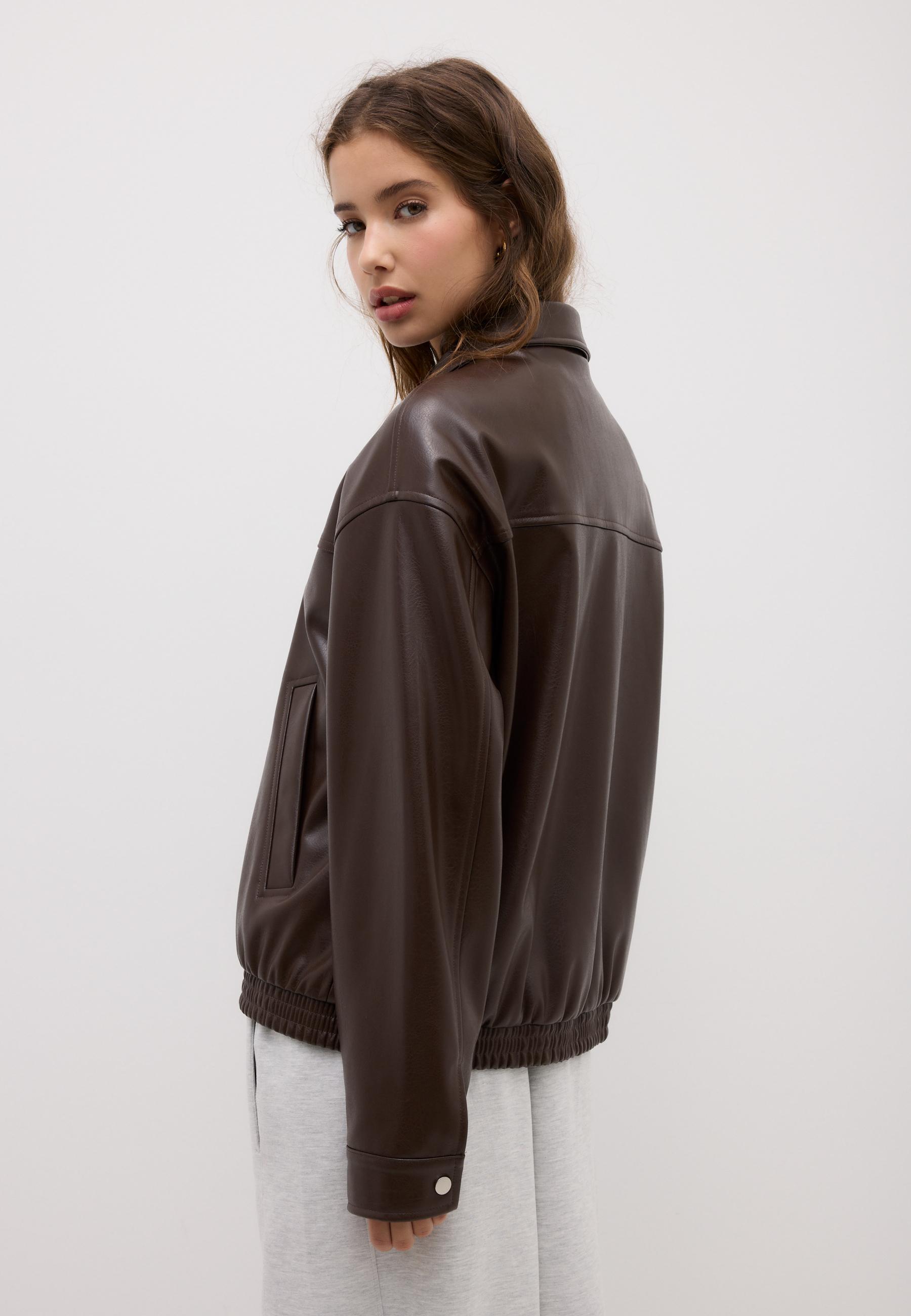 Oversize leather effect jacket — Brown