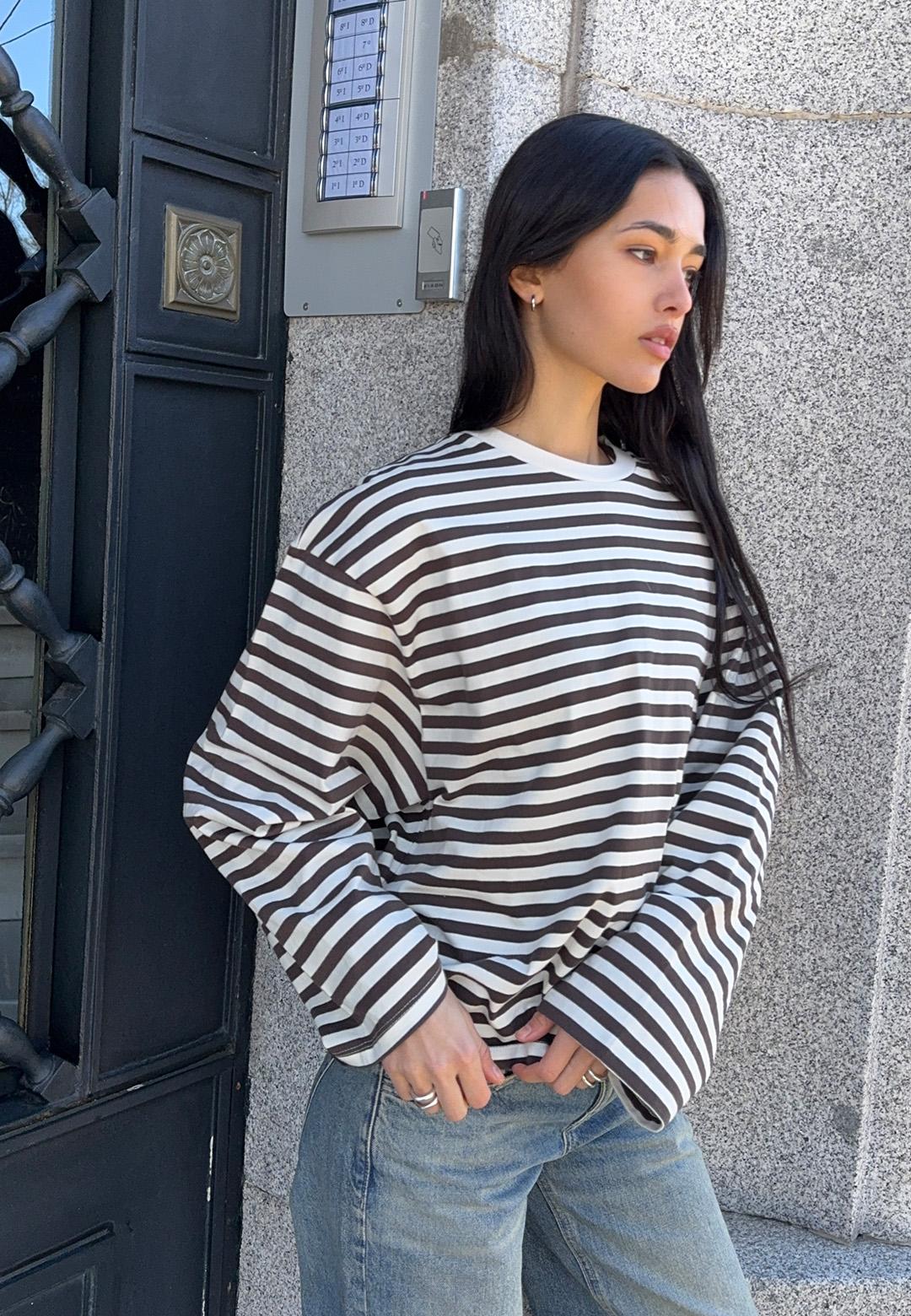 Çizgili uzun kollu t-shirt - Görsel 4