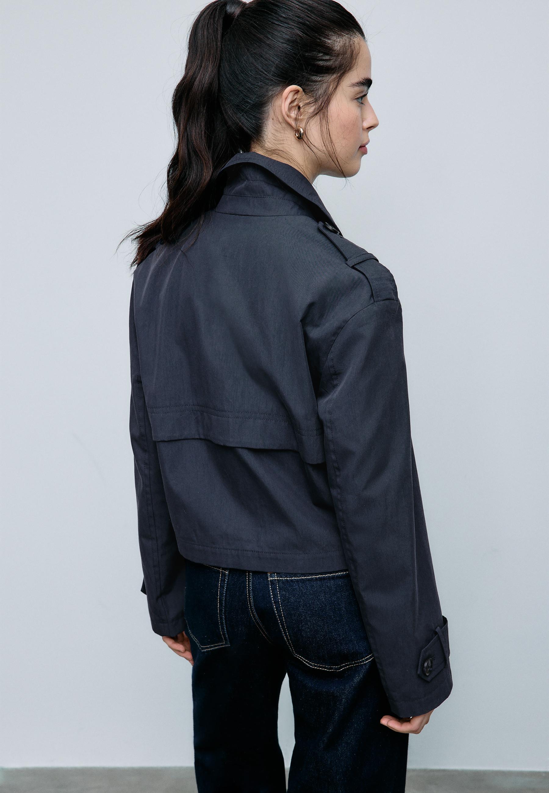 Short double-breasted trench coat — Navy blue
