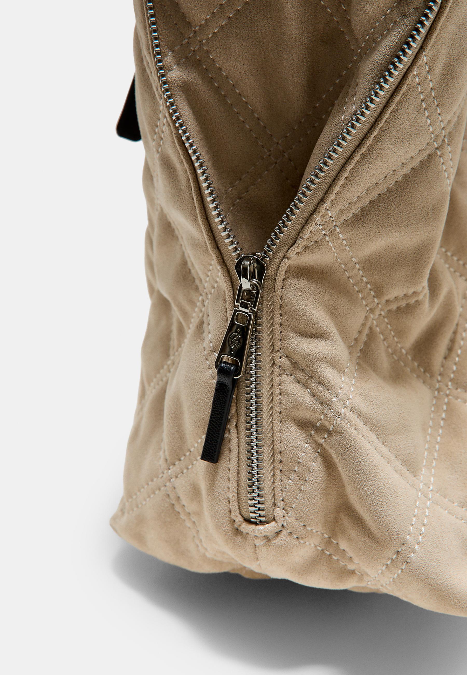 Padded faux suede shoulder shopper bag — Ecru