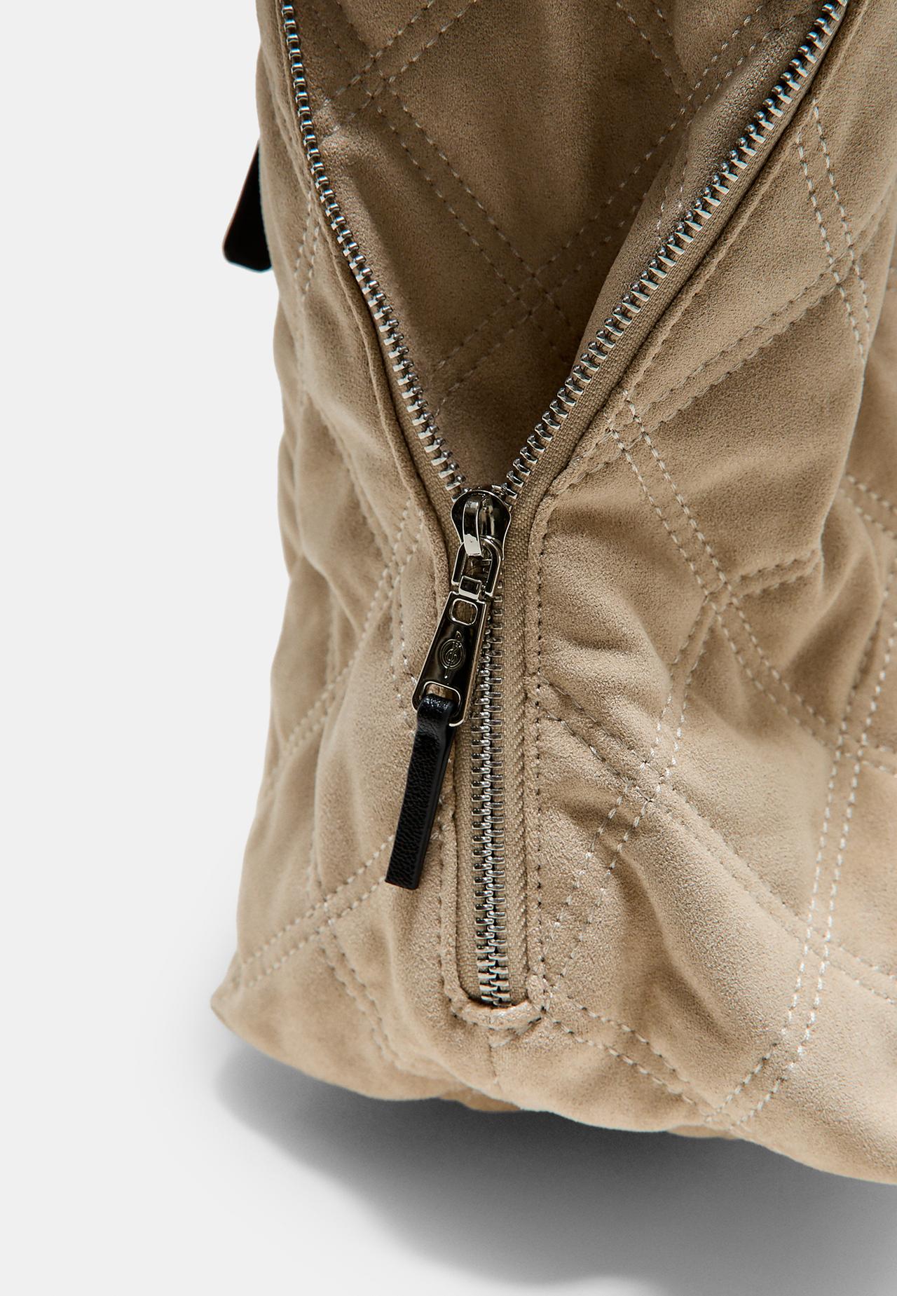 Padded faux suede shopper bag — Ecru