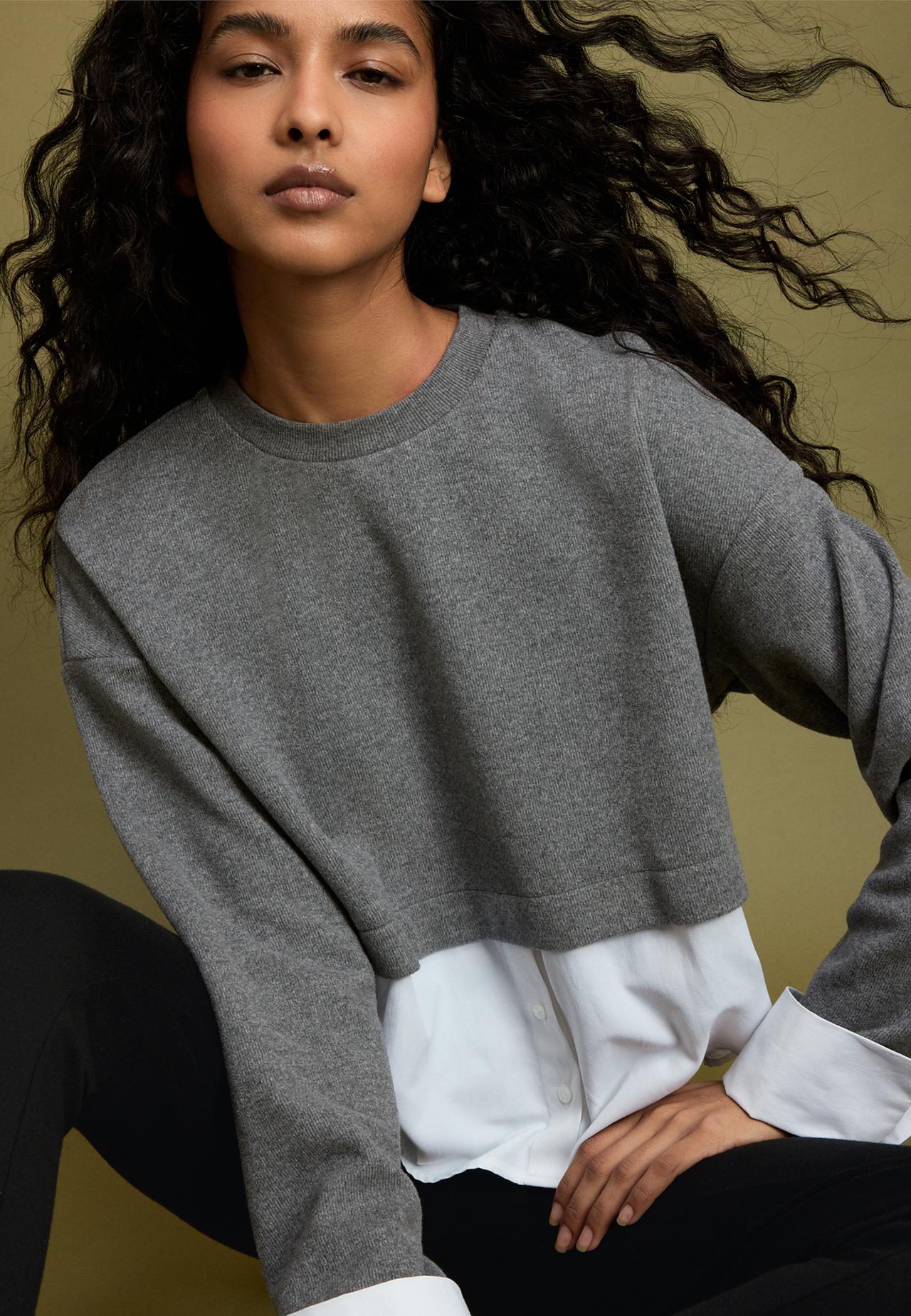 Mixed-fabric jumper — Dark grey