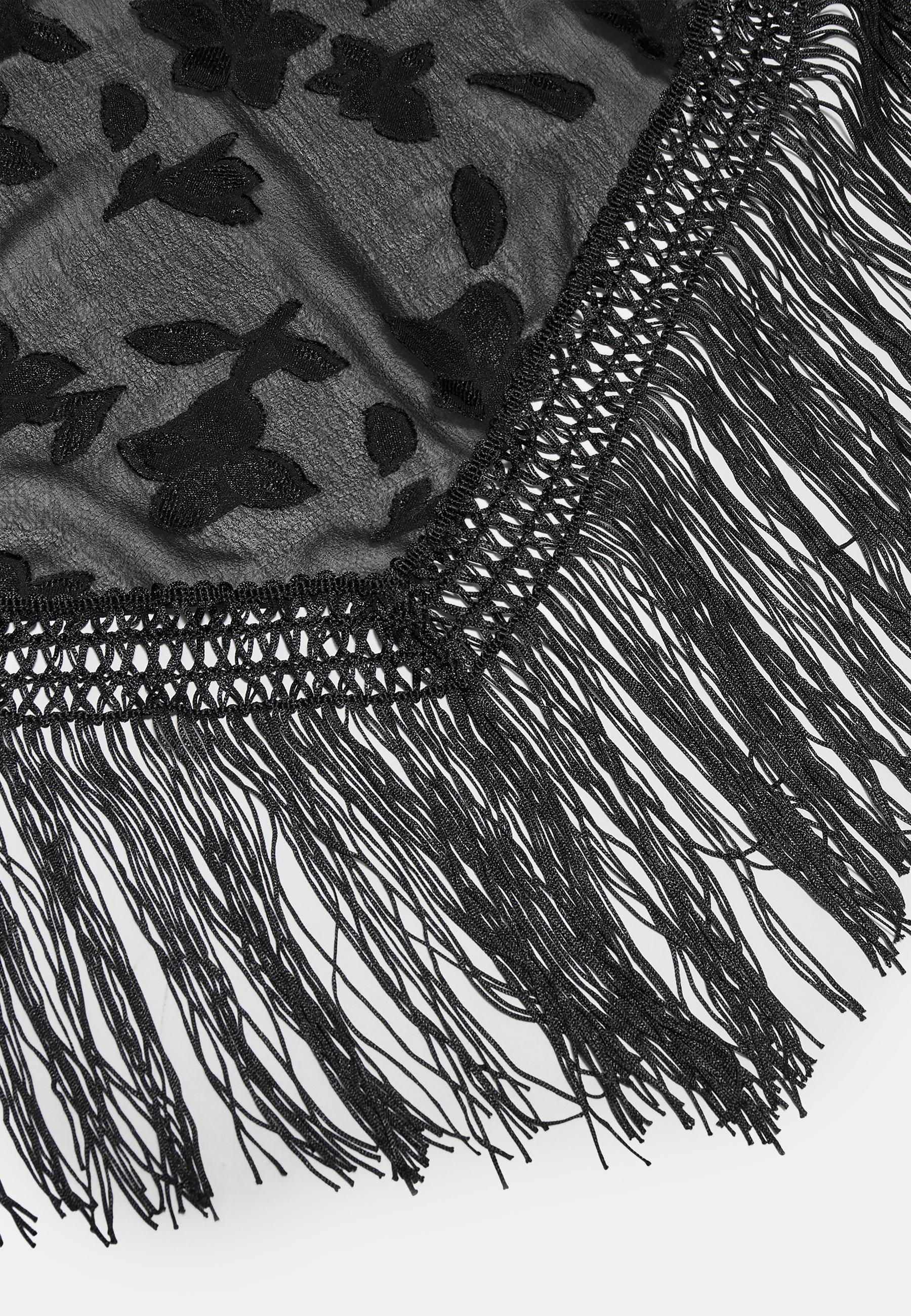 Fringed floral pareo — Black